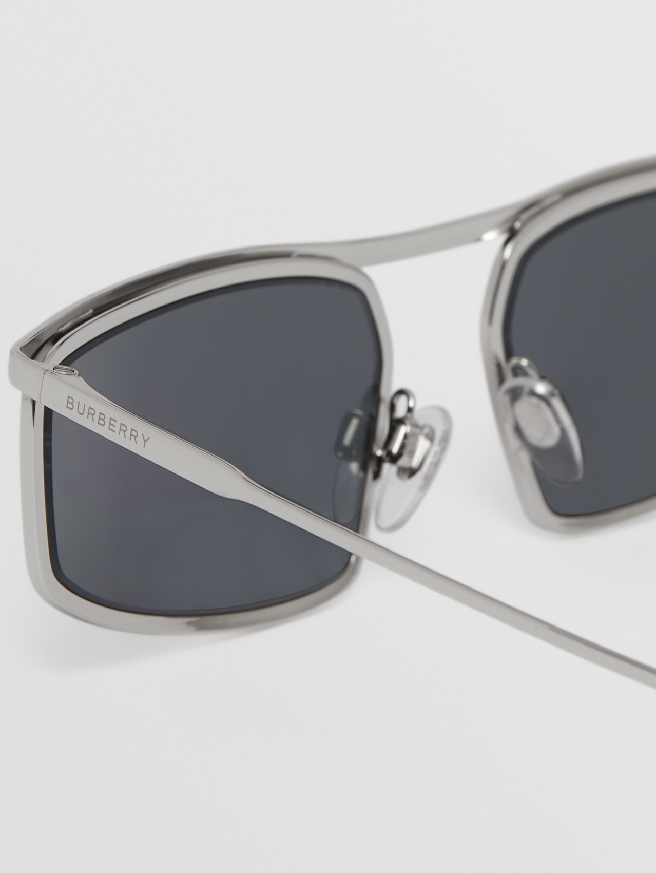 Logo Detail Rectangular Frame Sunglasses in Silver
