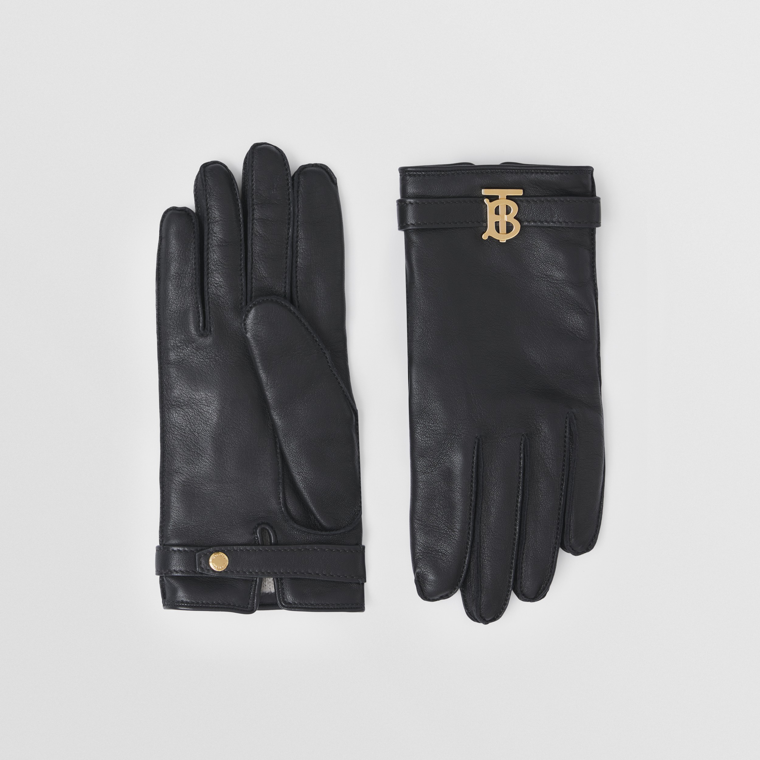 Cashmere-lined Monogram Motif Leather Gloves in Black - Women | Burberry® Official - 1