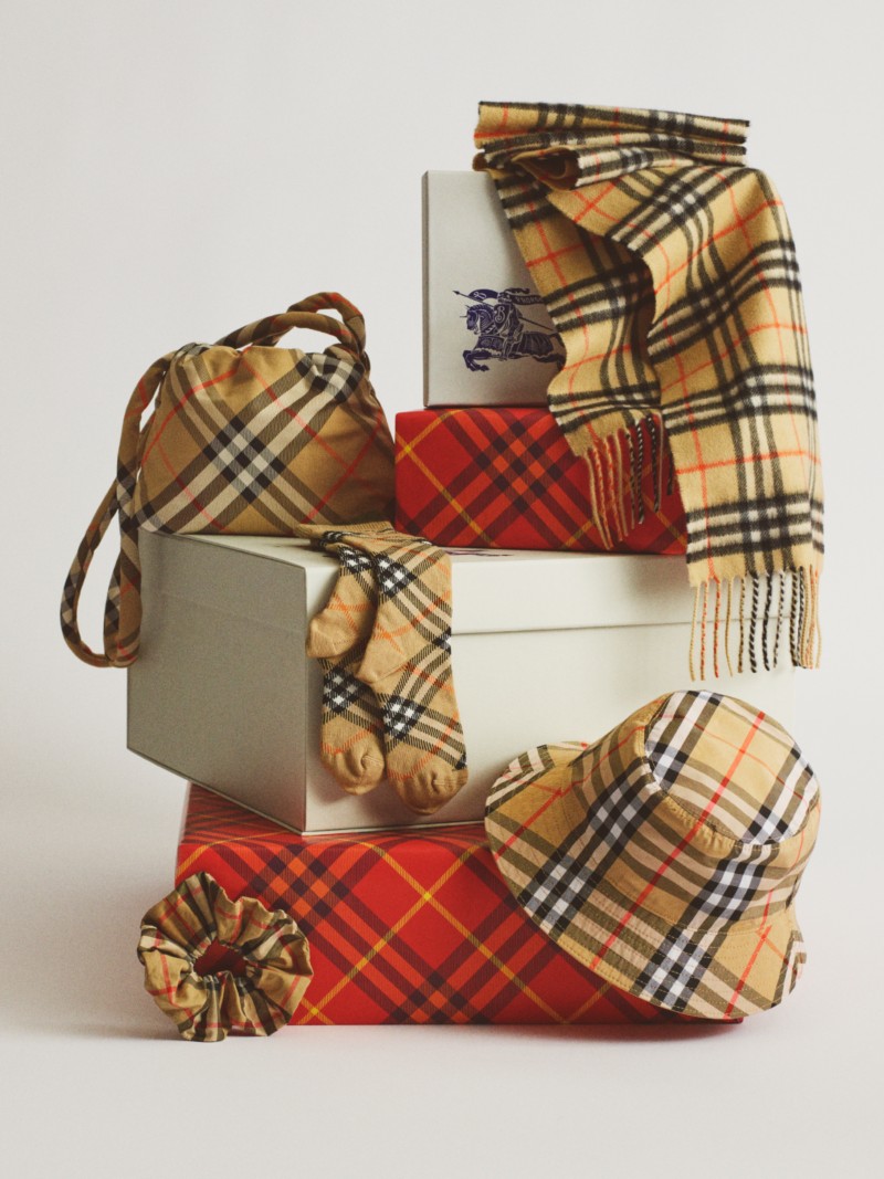 Shot of Burberry Check products Stacked on top of each other