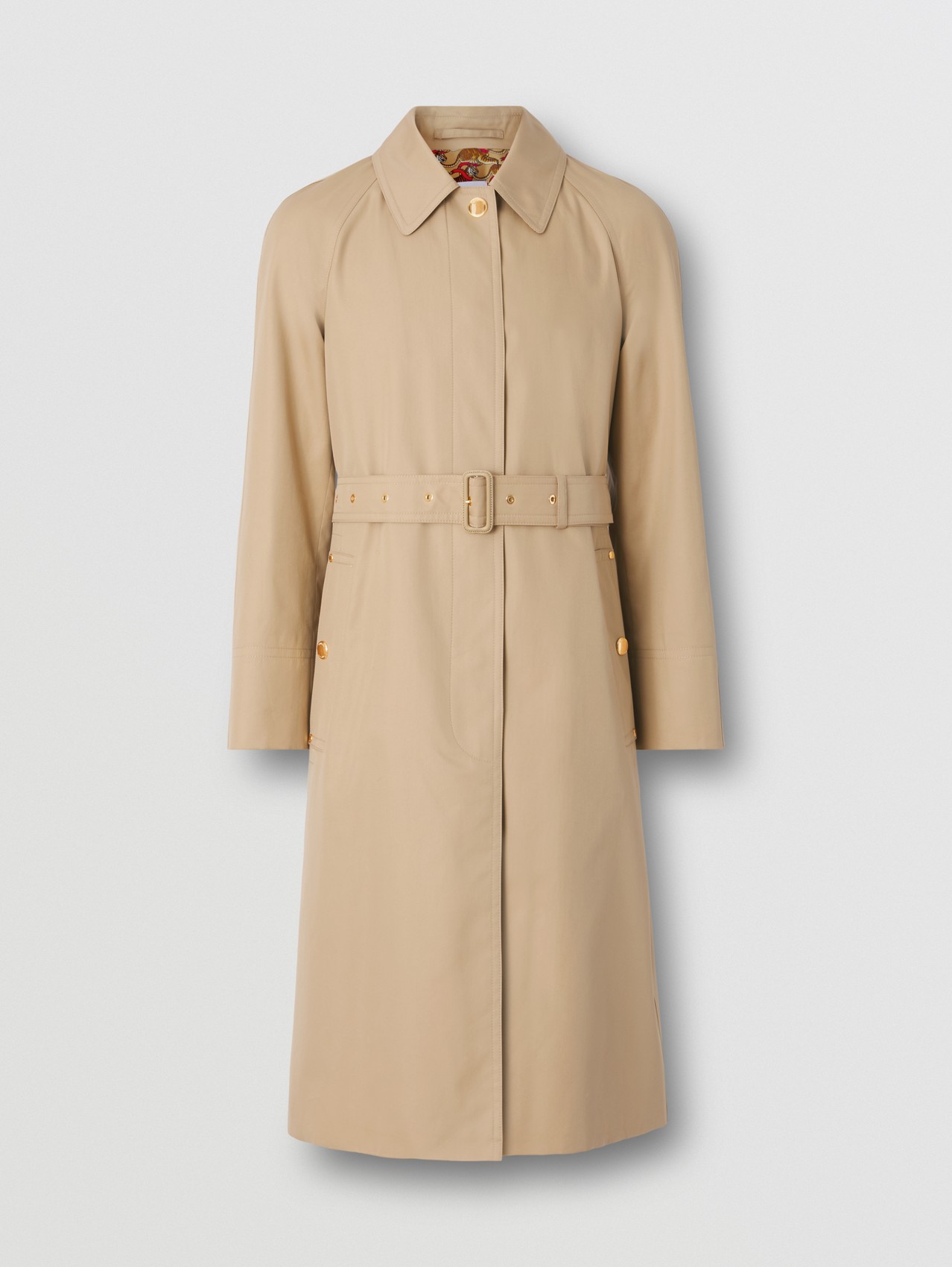 Tiger Print-lined Cotton Gabardine Belted Car Coat in Soft Fawn