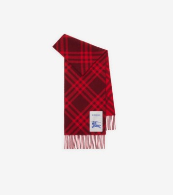 Check Cashmere Scarf in Oxblood red | Burberry® Official