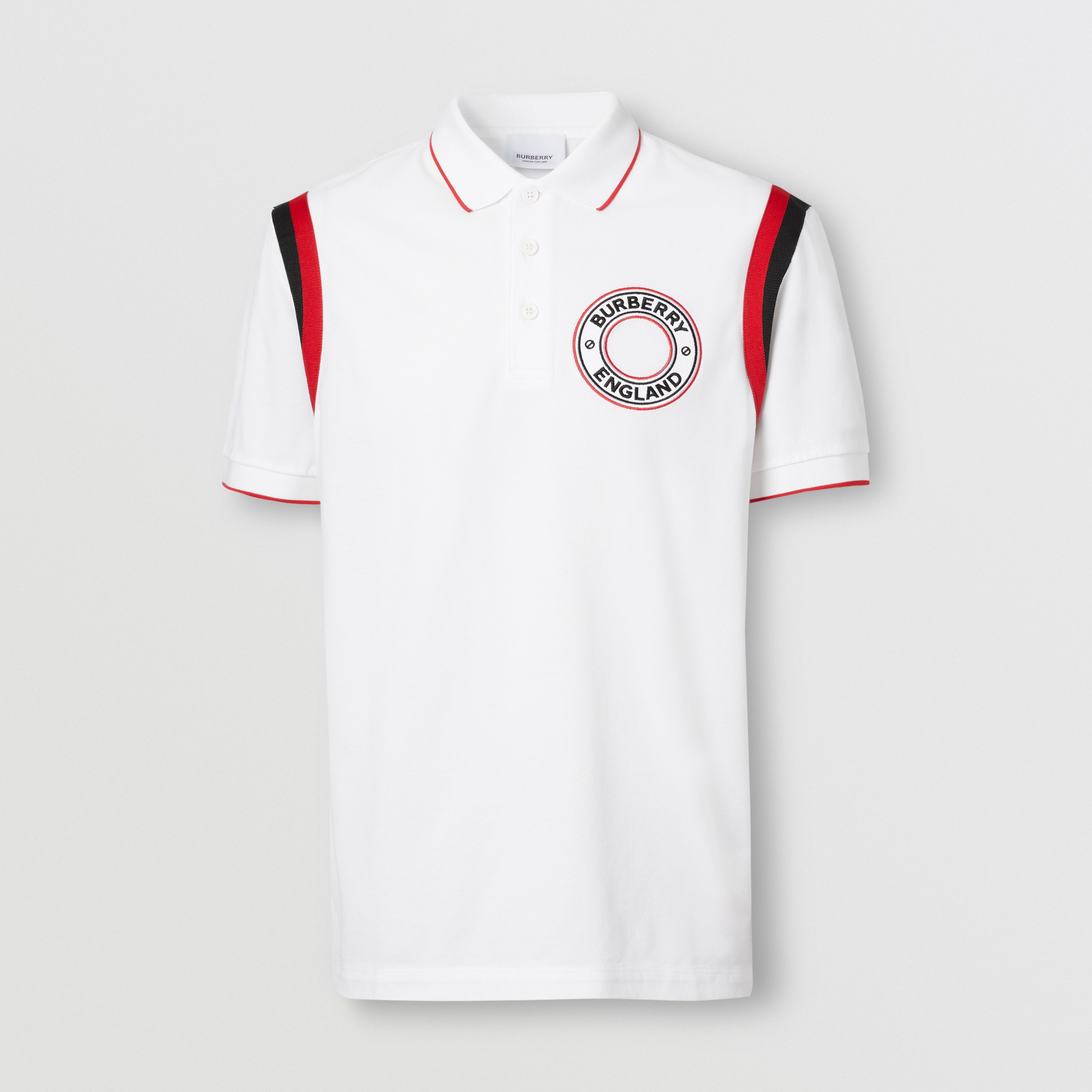Logo Graphic Appliqué Cotton Piqué Polo Shirt in White - Men | Burberry ...