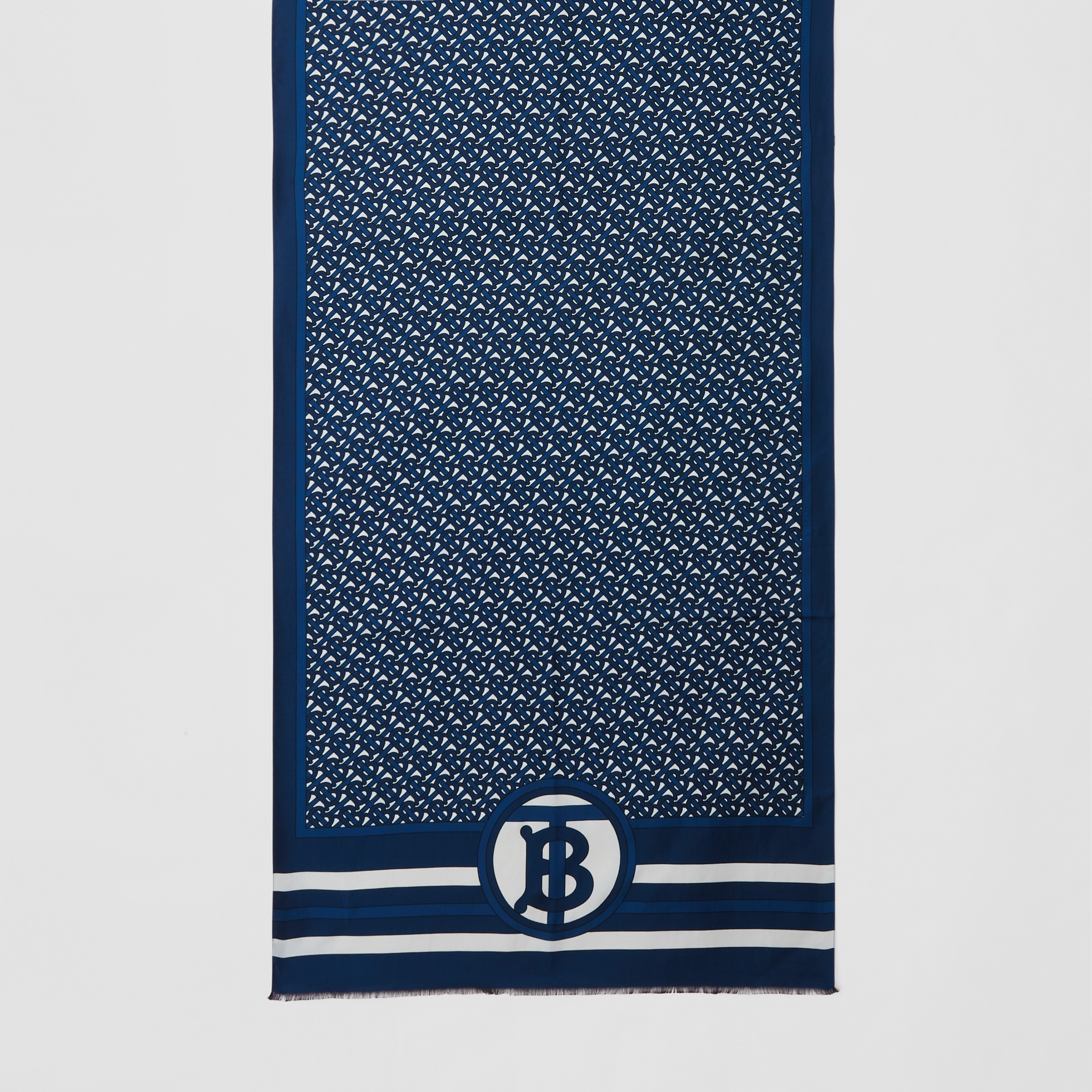 Echarpe dupla face de seda com estampa de monograma (Azul Cerúleo) | Burberry® oficial - 4
