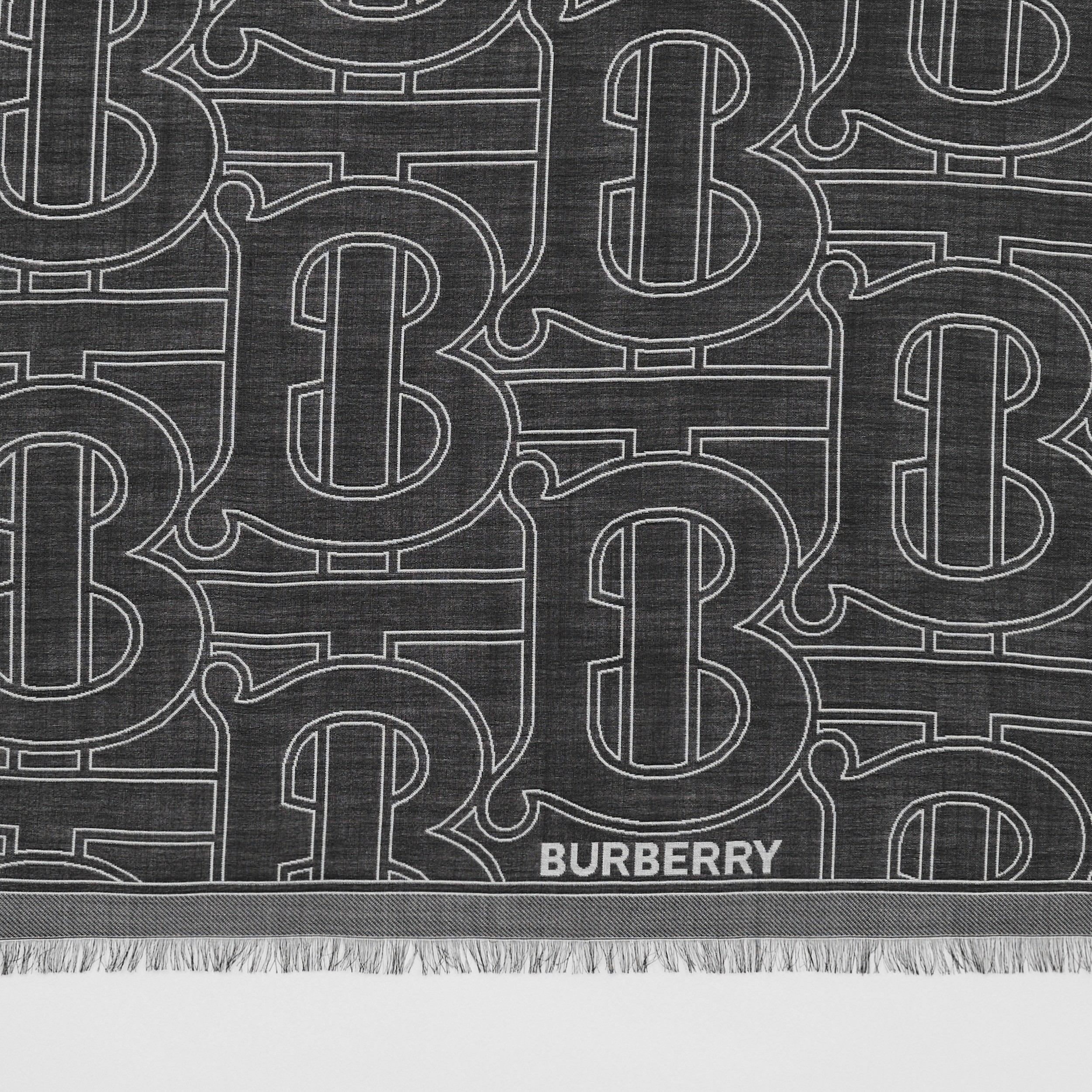 Monogram Lightweight Silk Wool Jacquard Scarf In Black Burberry United Kingdom