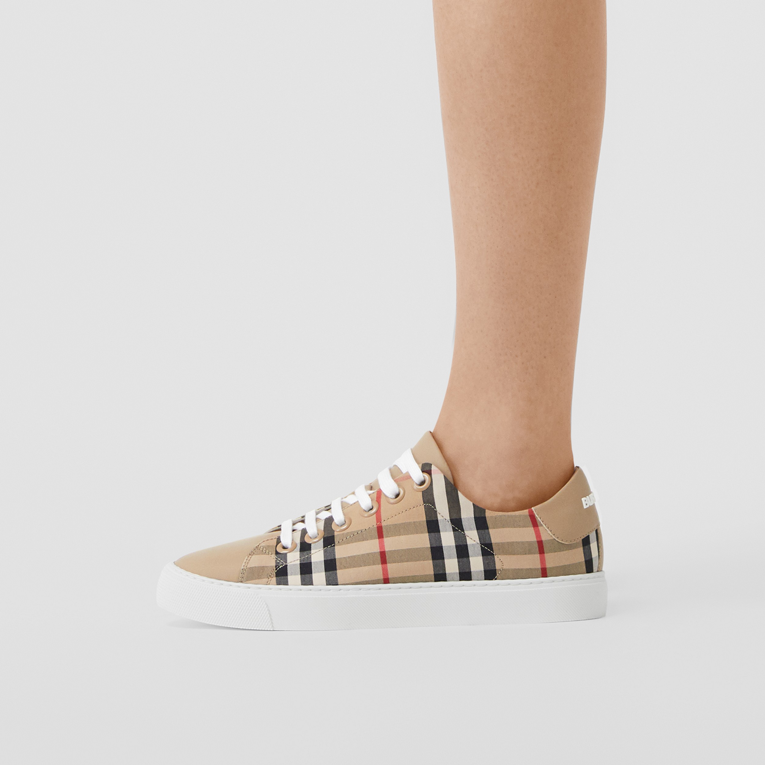 Vintage Check and Leather Sneakers in Archive Beige - Women | Burberry® Official - 3
