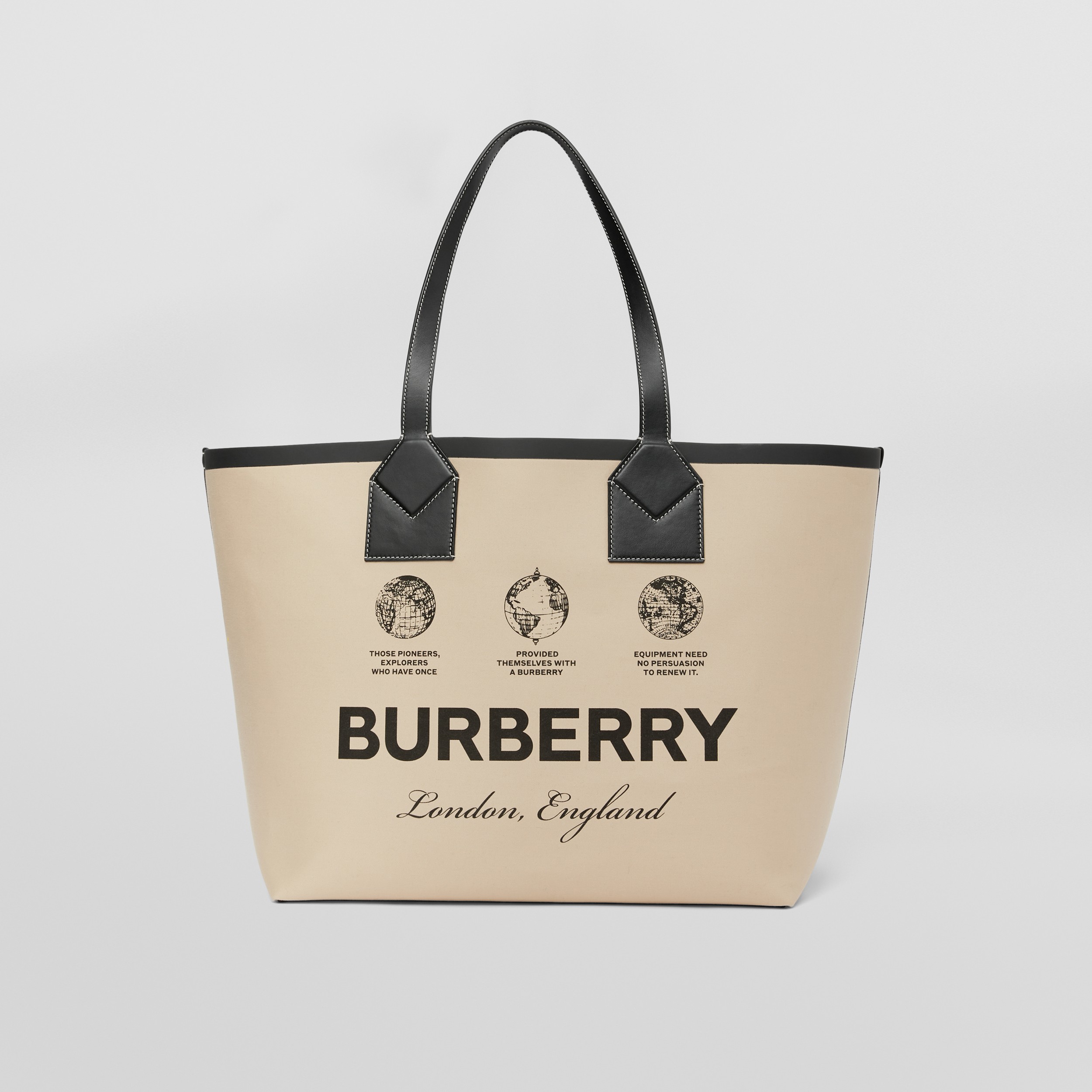 Label Print Cotton and Leather Large London Tote Bag in Beige - Women | Burberry® Official - 1