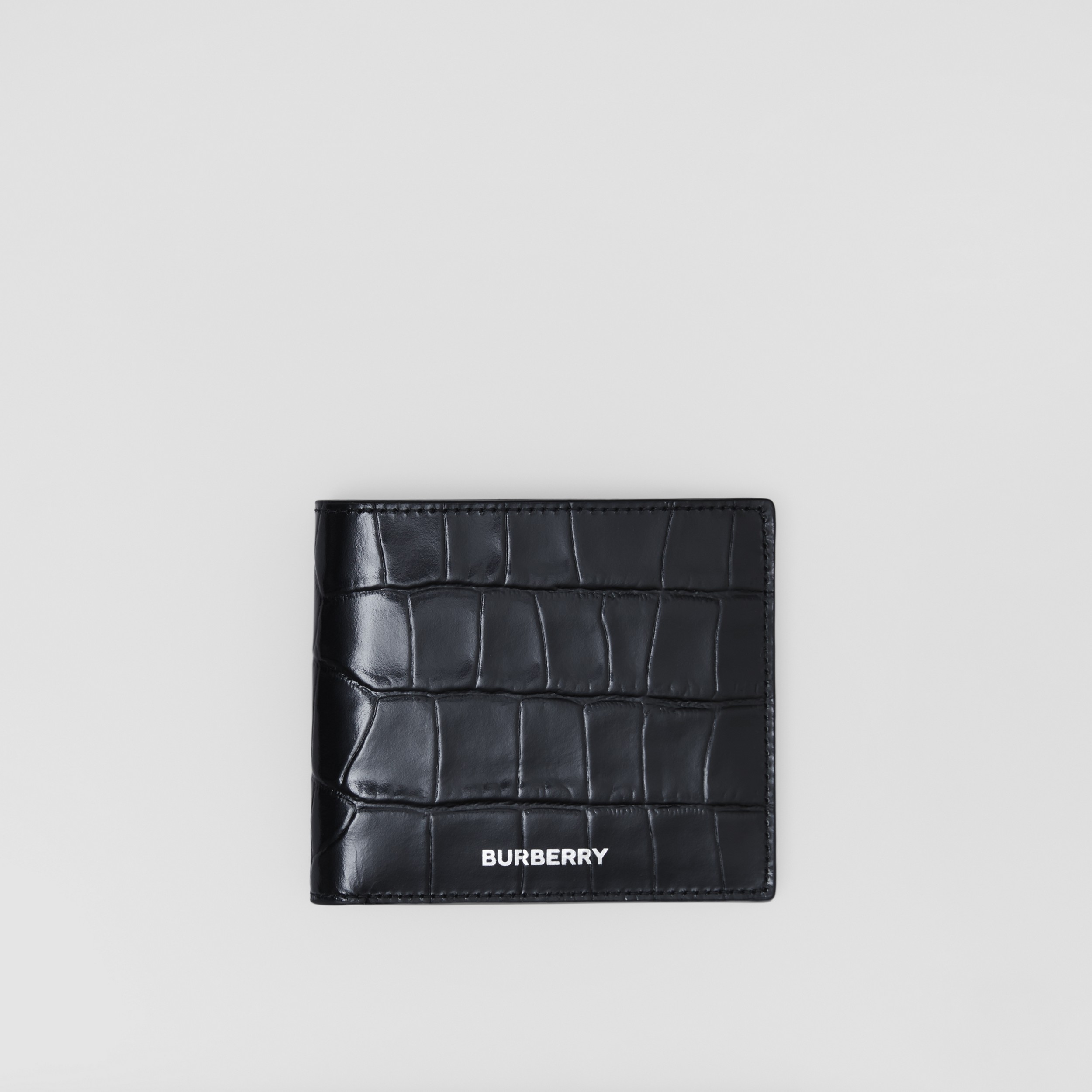 Embossed Leather Bifold Wallet in Black | Burberry® Official - 1
