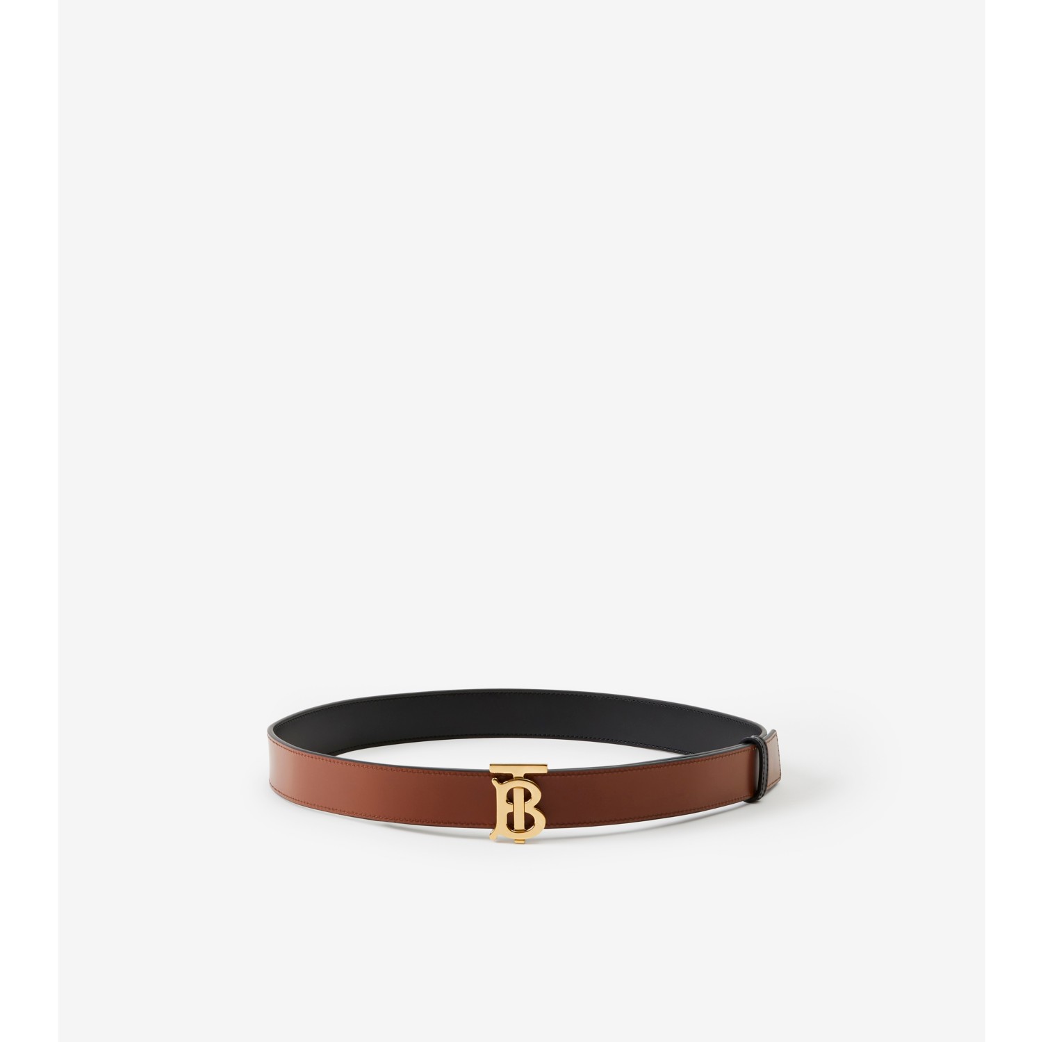 Leather Reversible TB Belt in Black/tan/gold - Women