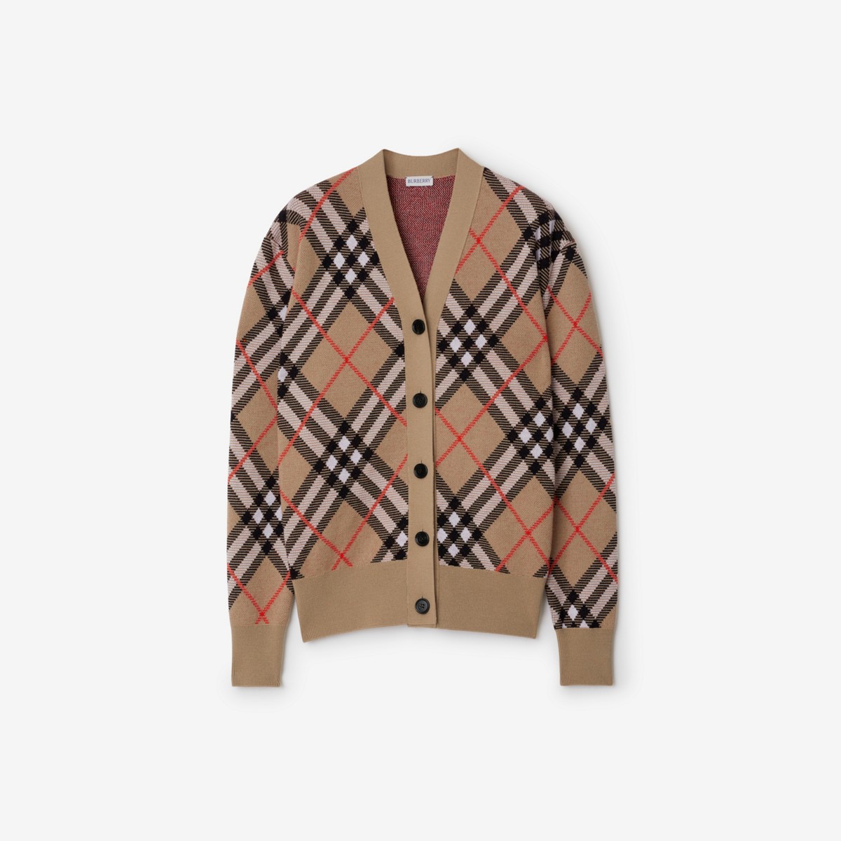 Burberry Check Wool Blend Cardigan In Sand