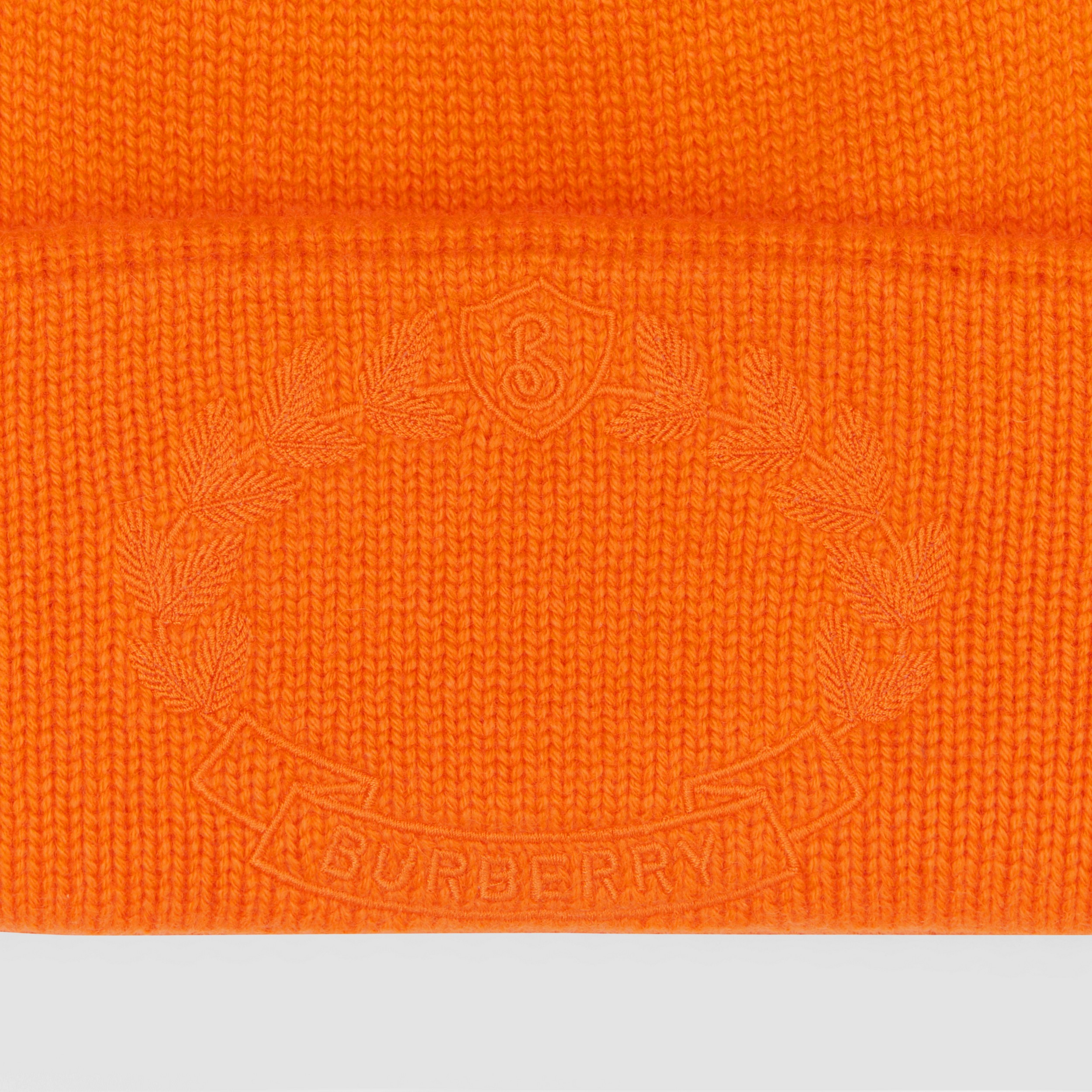 Embroidered Oak Leaf Crest Cashmere Beanie in Bright Orange | Burberry® Official - 2