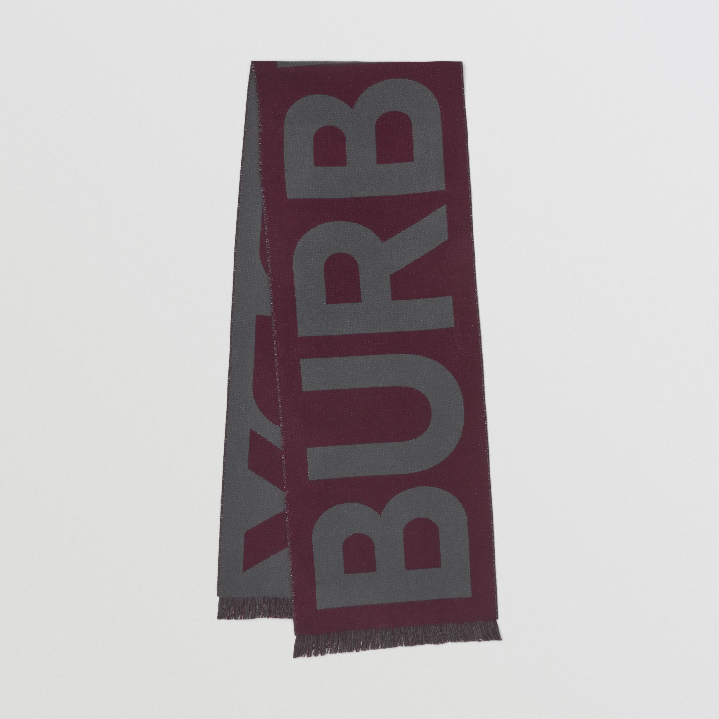 Logo Wool Jacquard Scarf in Maroon/grey Burberry® Official
