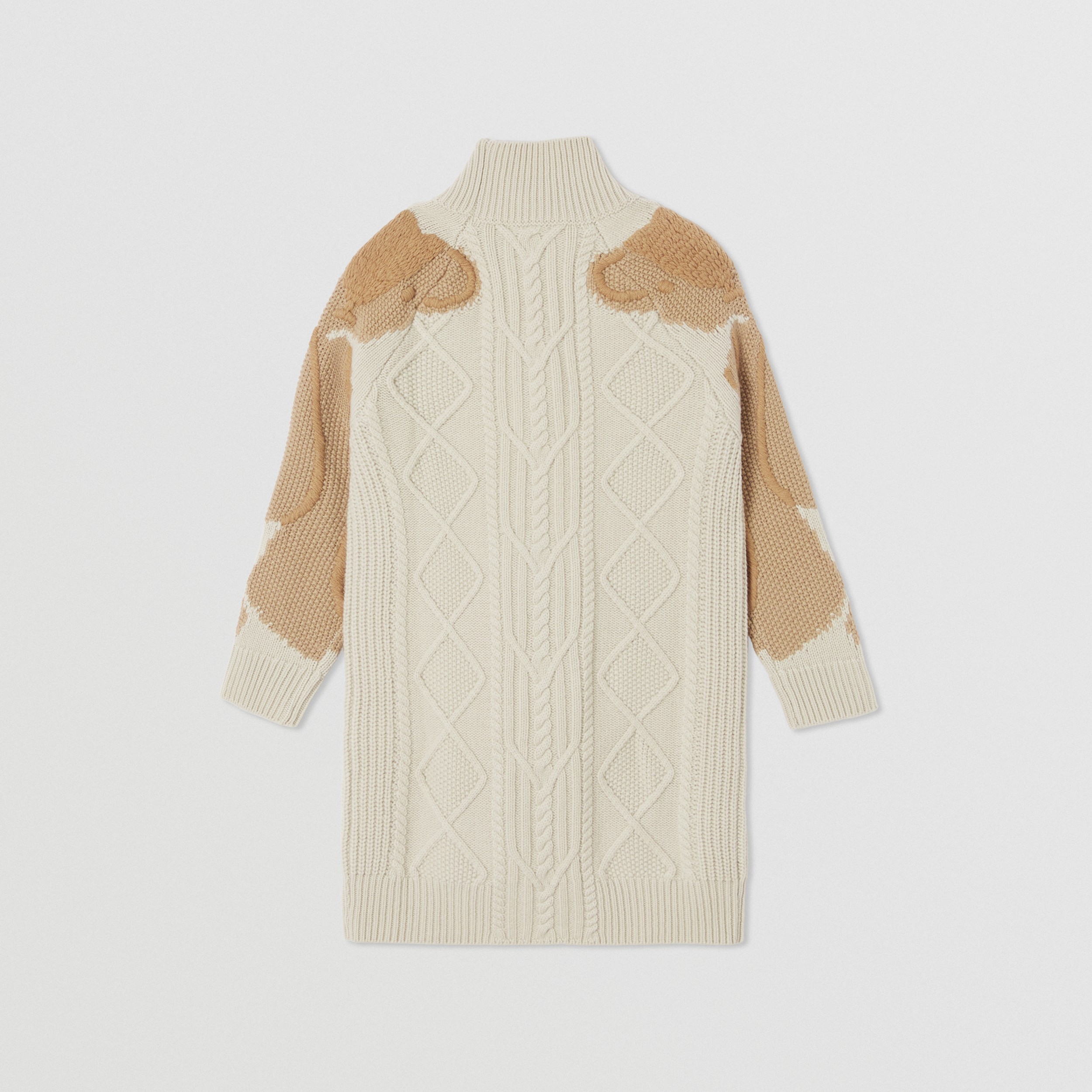 Thomas Bear Intarsia Cable Knit Wool Cashmere Dress in Beige | Burberry® Official - 4