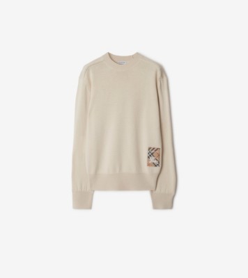 ミニー様BURBERRY ベージュ チェック柄 セーター L BURBERRY (バーバリー) エンブロイダード チェック クルーネック