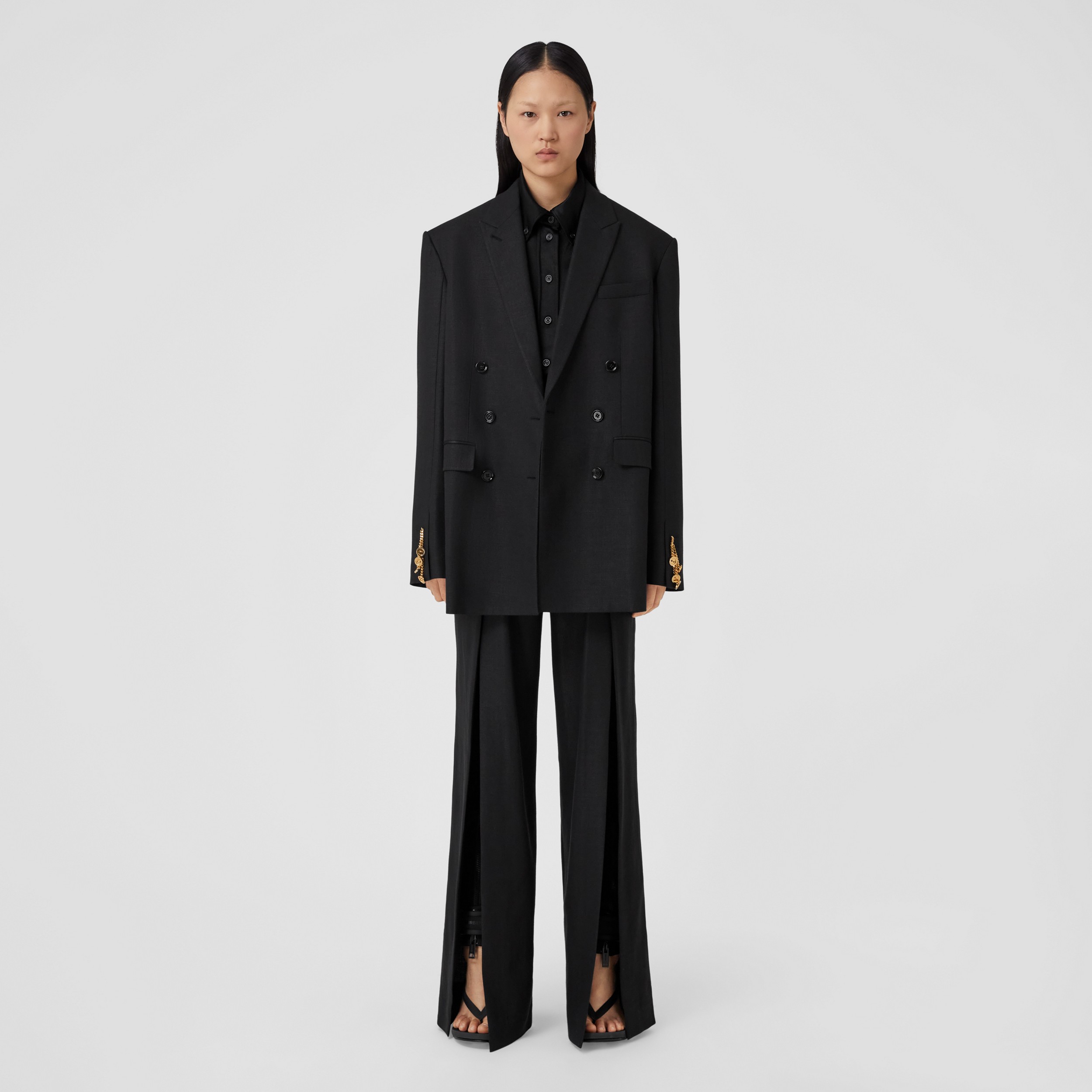 Chain-link Cuff Wool Ramie Tailored Jacket in Black - Women | Burberry® Official - 4