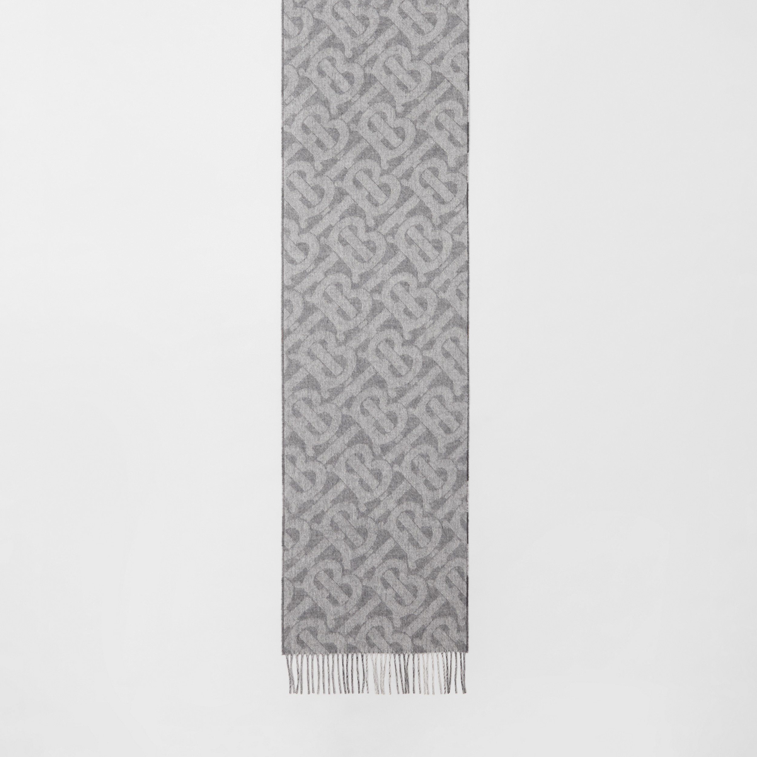 双面两用格纹拼专属标识羊绒围巾 (中灰色) | Burberry® 博柏利官网 - 4