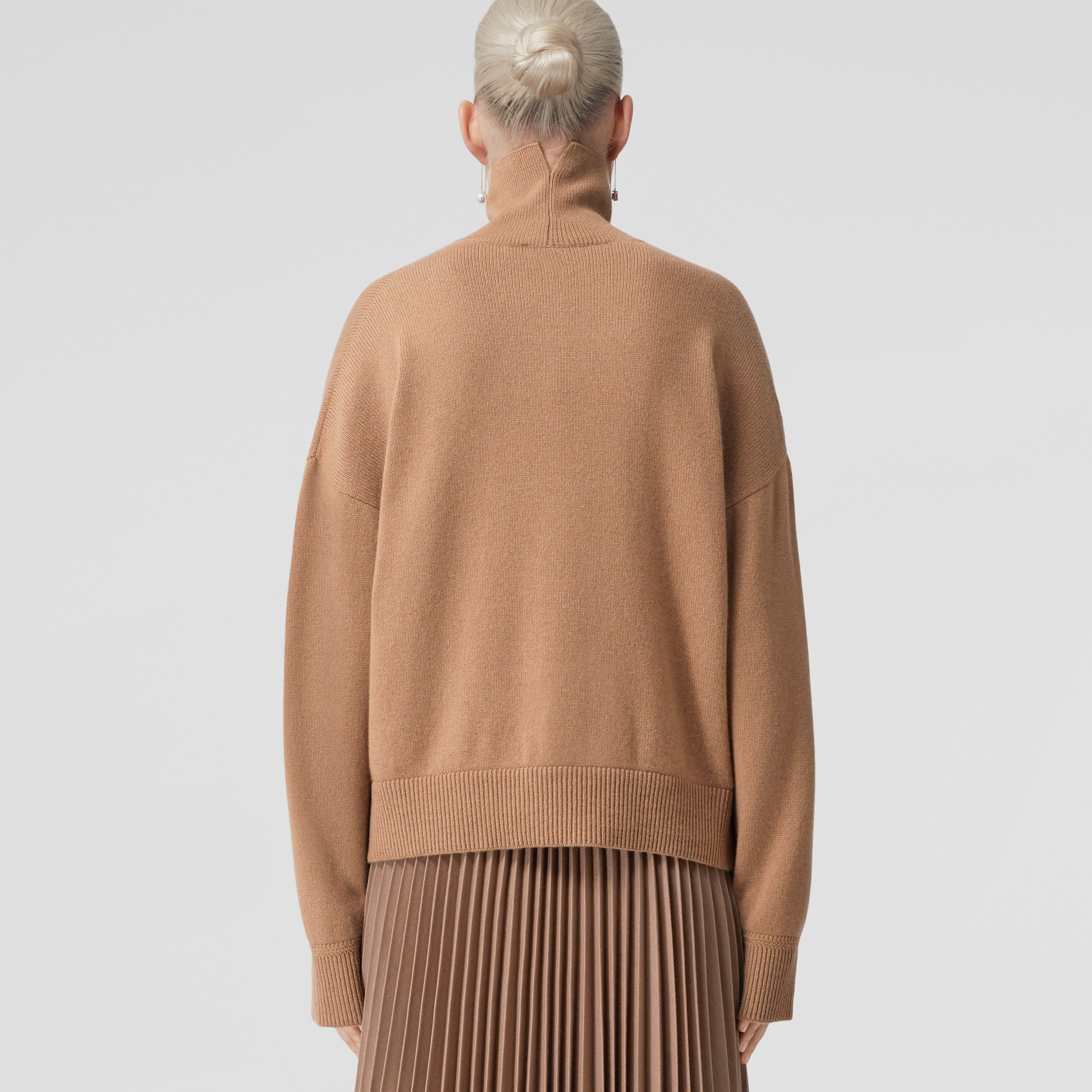 Monogram Motif Cashmere Funnel Neck Sweater in Wheat - Women | Burberry® Official - 3