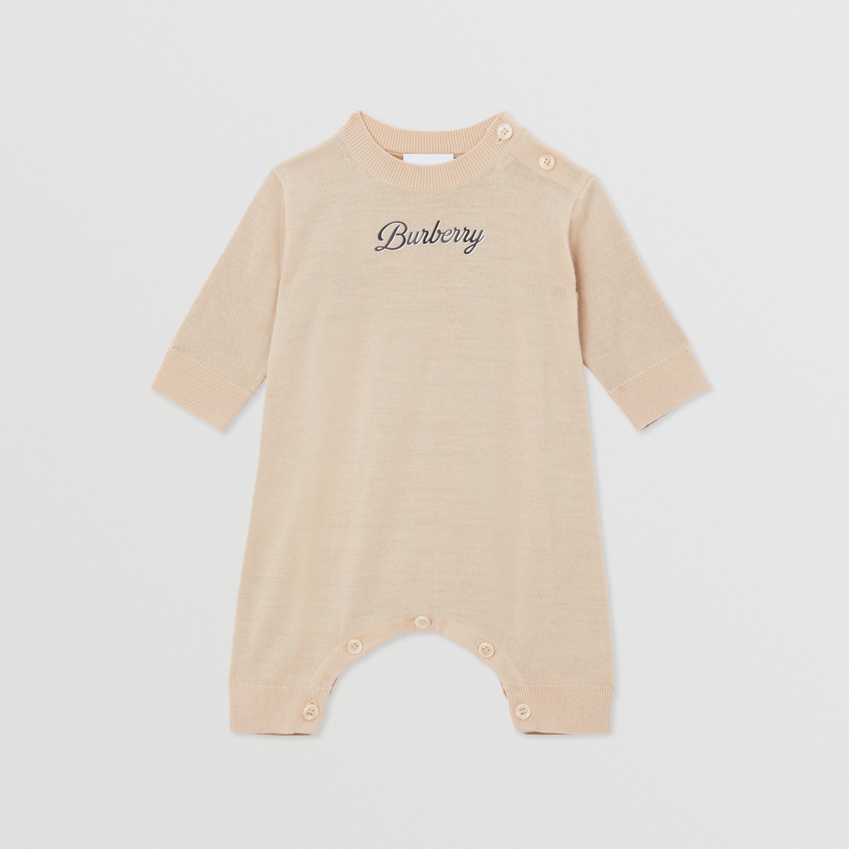 Burberry Childrens Montage Print Two-tone Wool Jumpsuit In Almond Beige