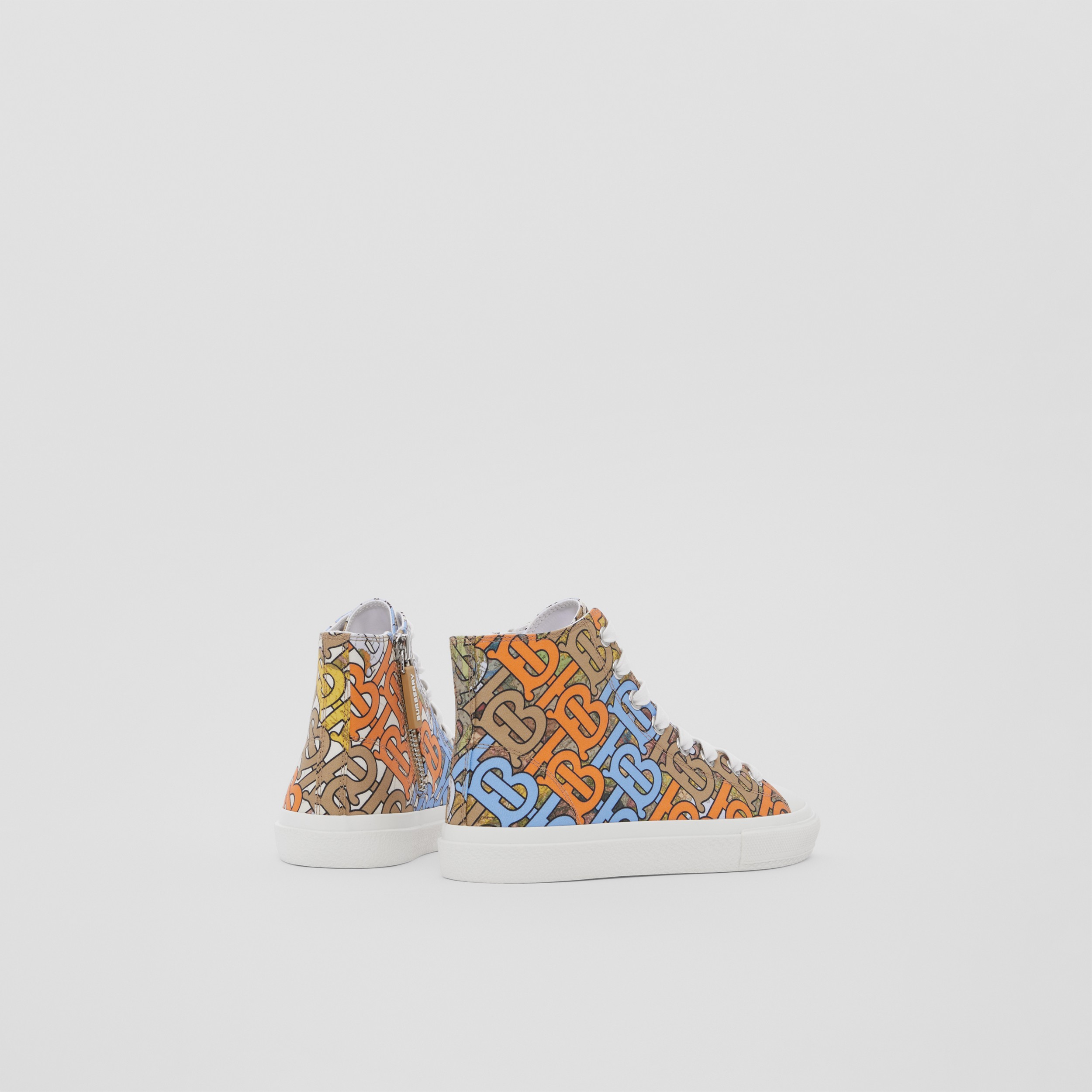 Monogram Map Print Cotton High-top Sneakers in Multicolour - Children | Burberry® Official - 3