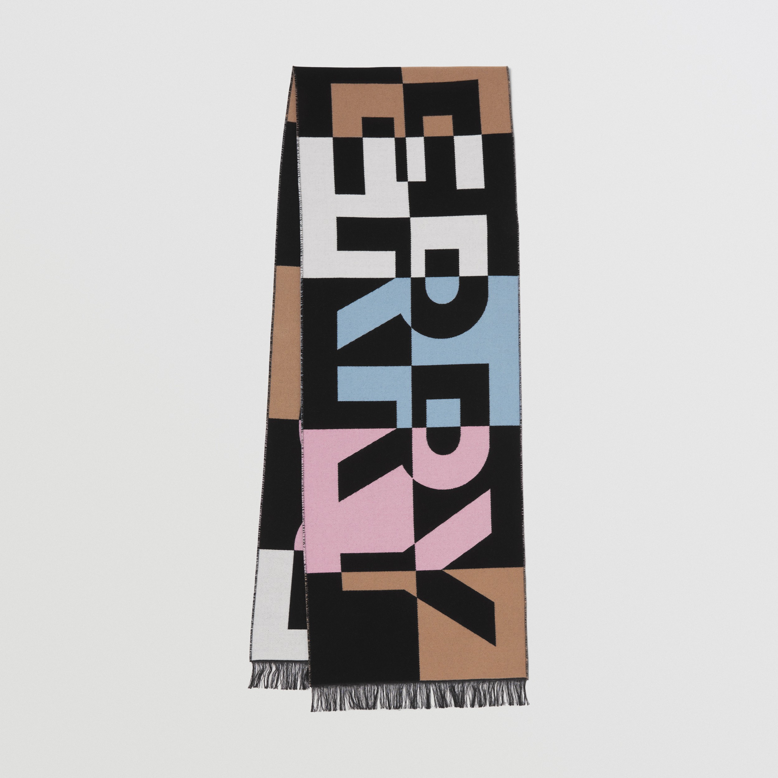 Chequer Logo Wool Silk Jacquard Scarf in Multicolour | Burberry® Official - 1