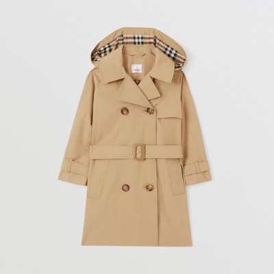 Burberry Pleat Detail Hooded Trench Coat In Archive Beige