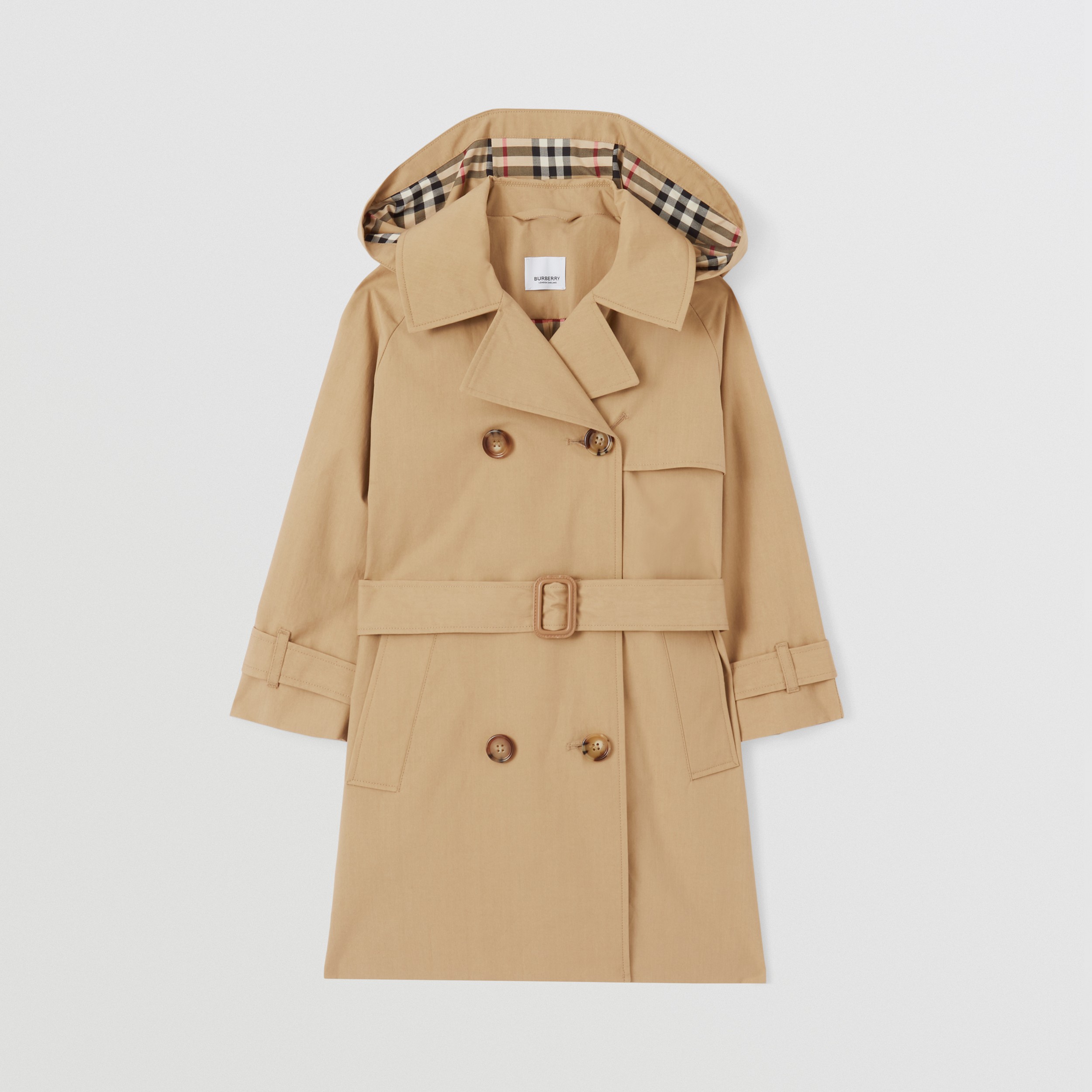 Detachable Hood Pleated Cotton Trench Coat in Archive Beige | Burberry® Official - 1
