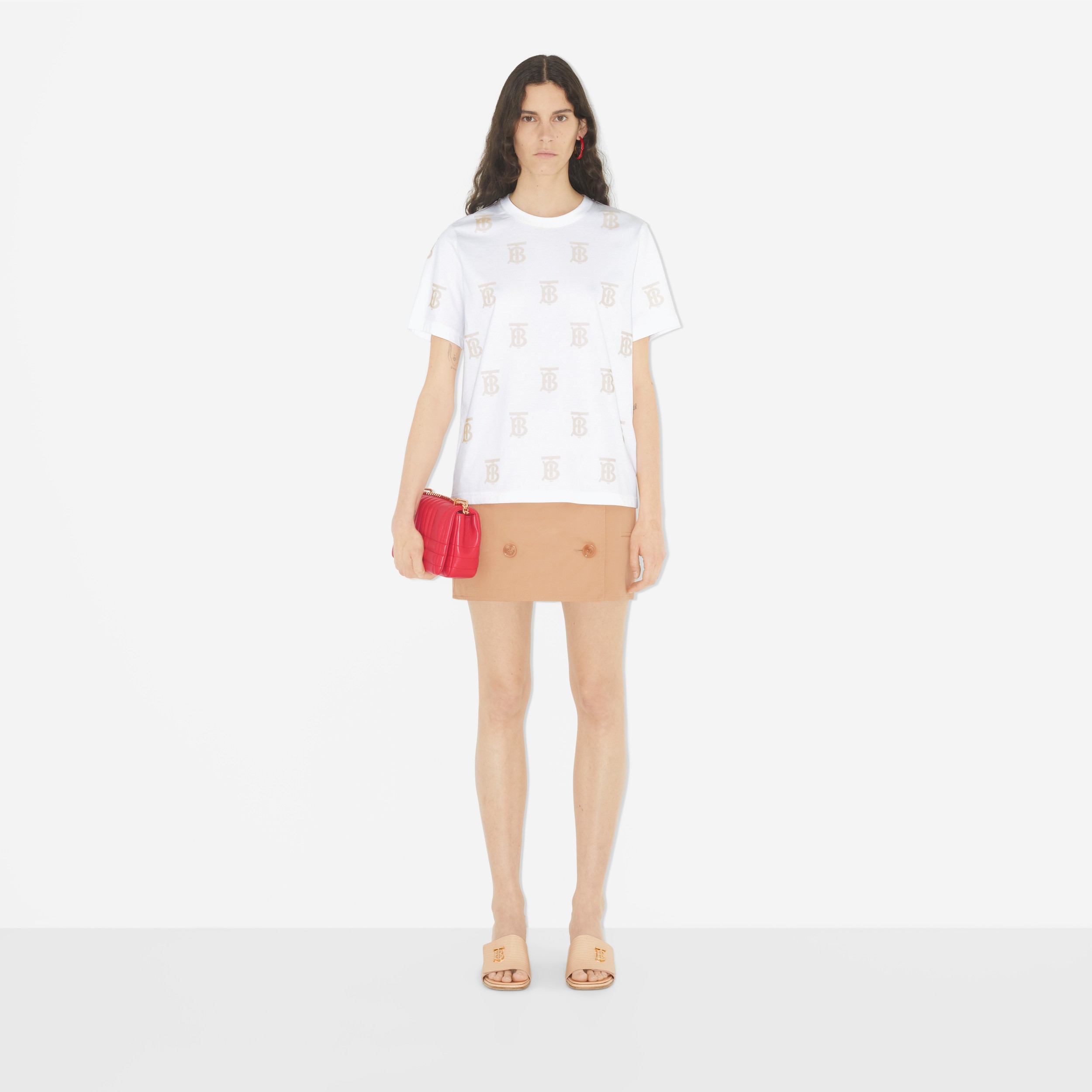 Monogram Motif Cotton T-shirt in White - Women | Burberry® Official - 2