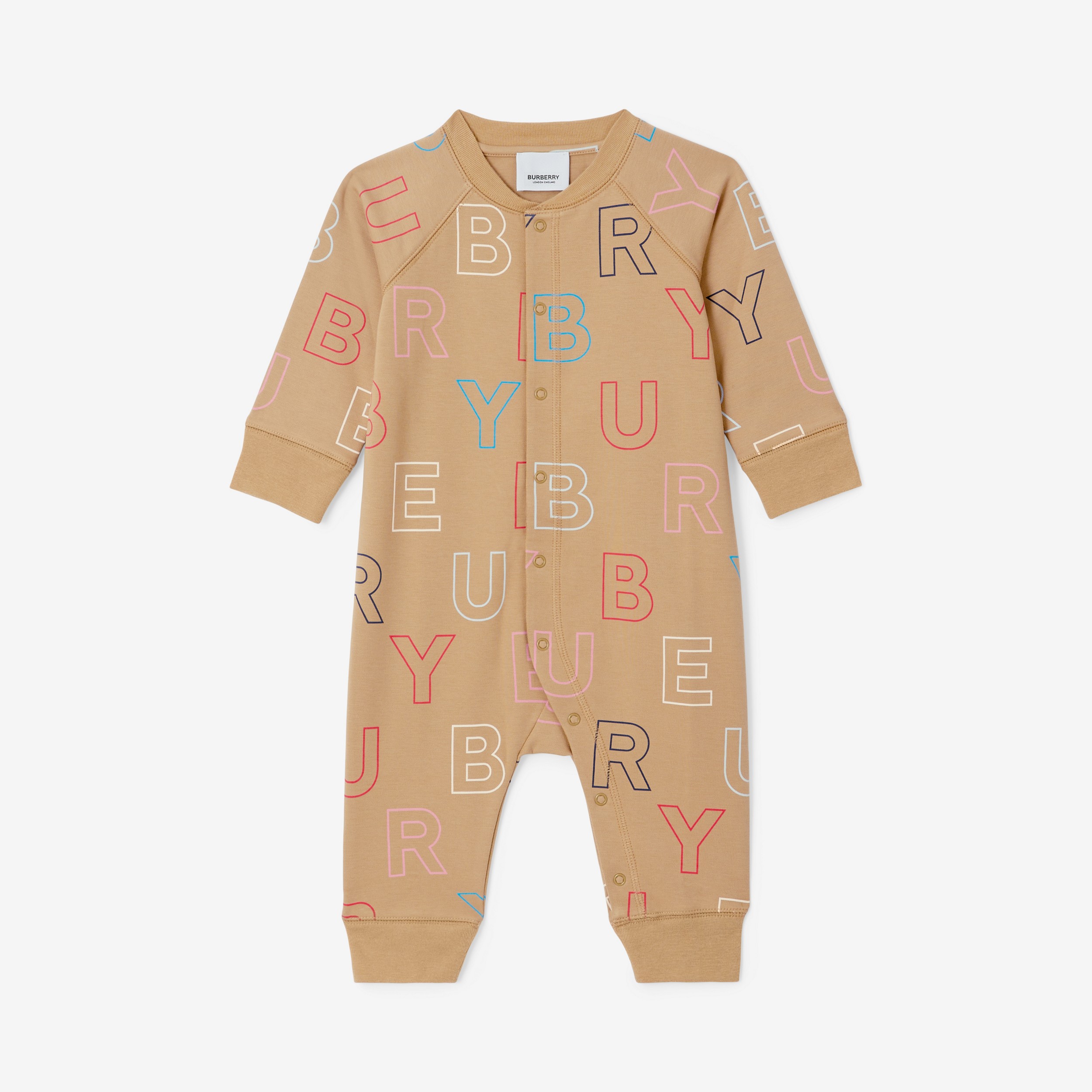 Macacão em algodão stretch com estampa de logotipo – Exclusividade online (Bege Clássico) - Crianças | Burberry® oficial - 1