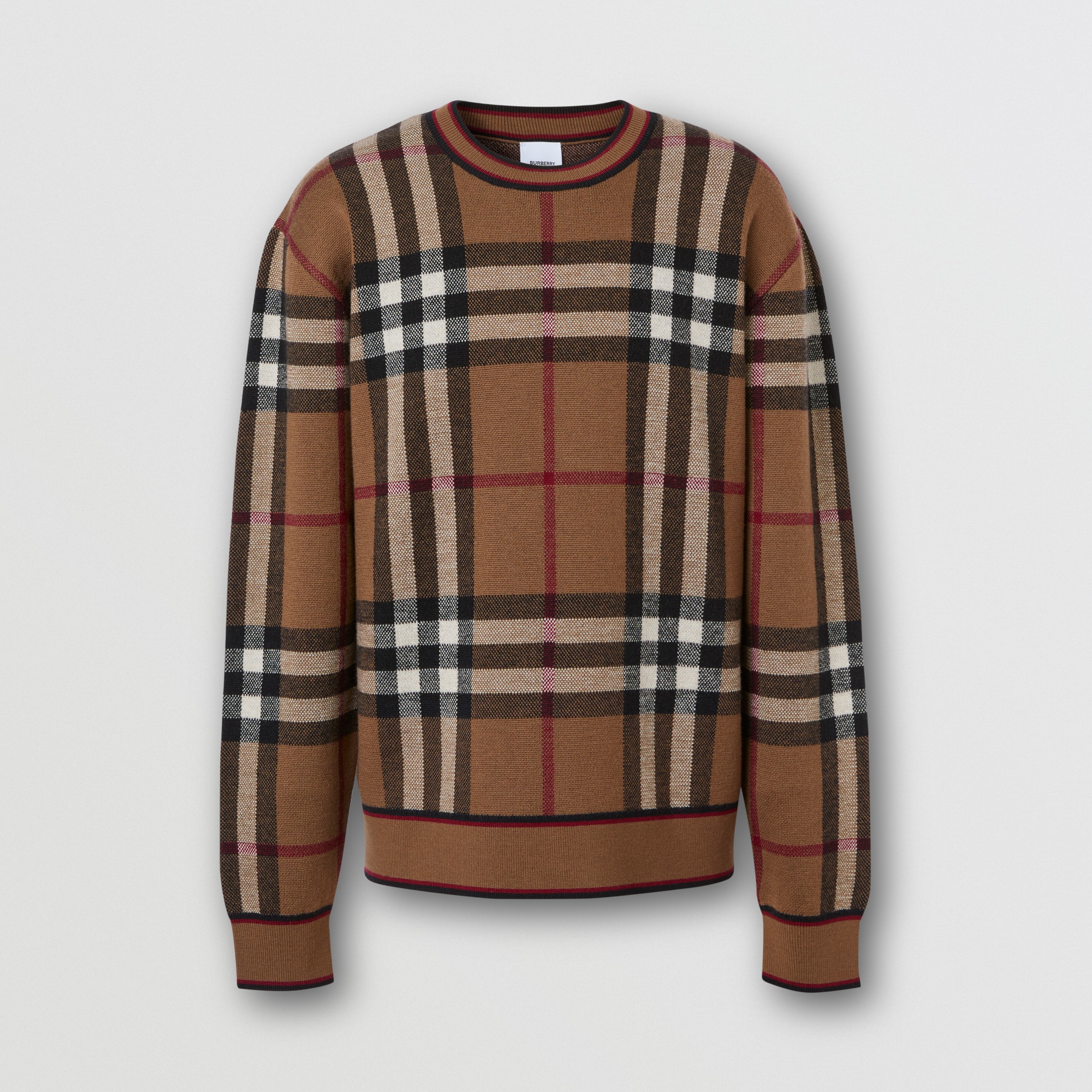 Check Wool Jacquard Sweater in Birch Brown - Men | Burberry® Official - 3