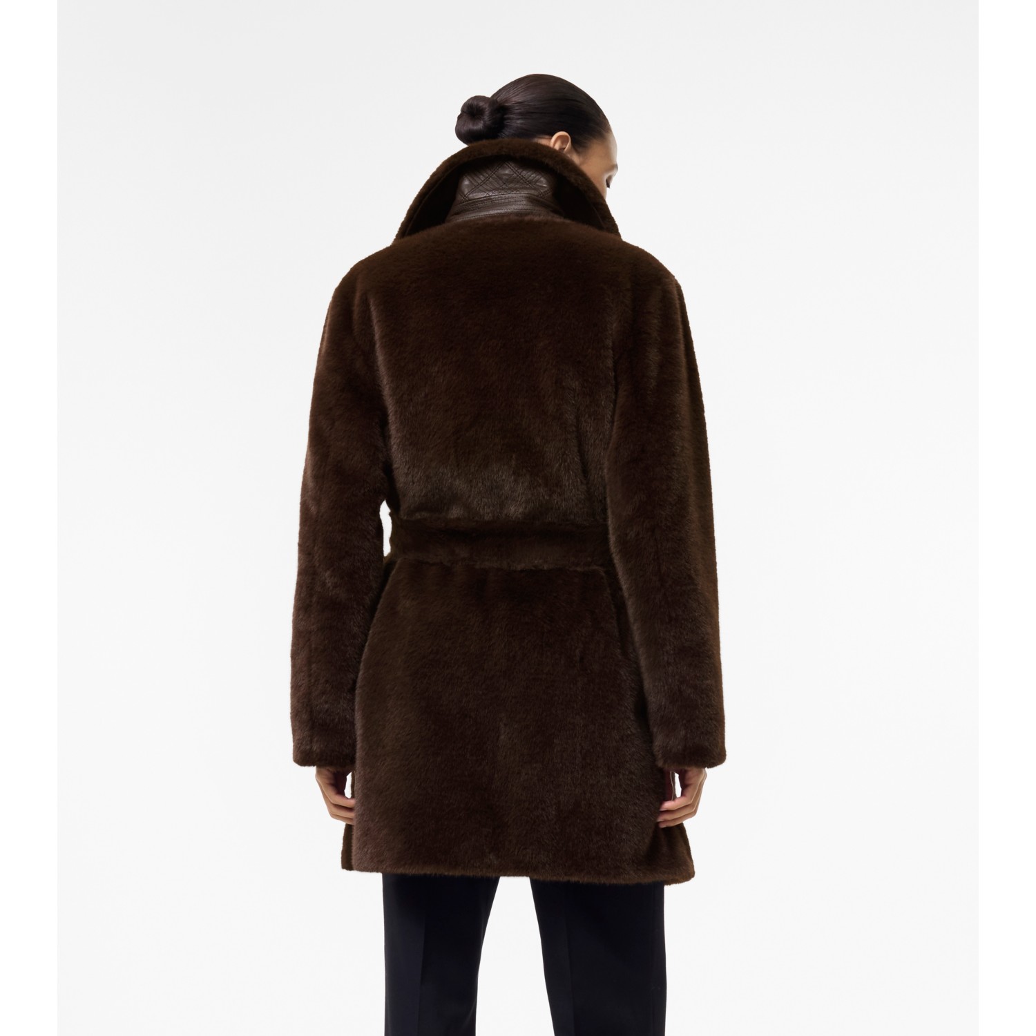 Short Belted Faux-fur Car Coat - thumbnail 4