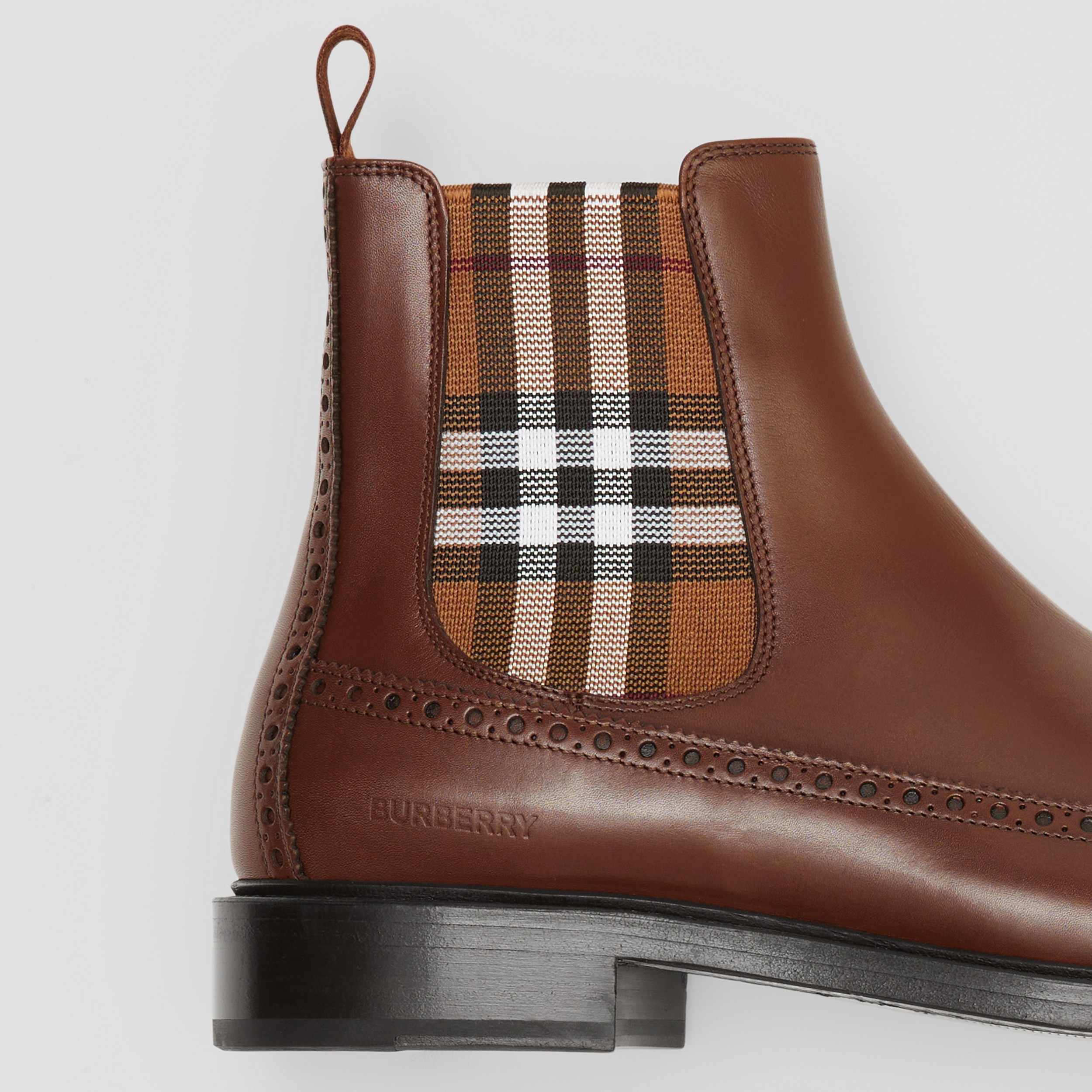 Vintage Check Detail Leather Chelsea Boots in Deep Bark Brown - Men | Burberry® Official - 2
