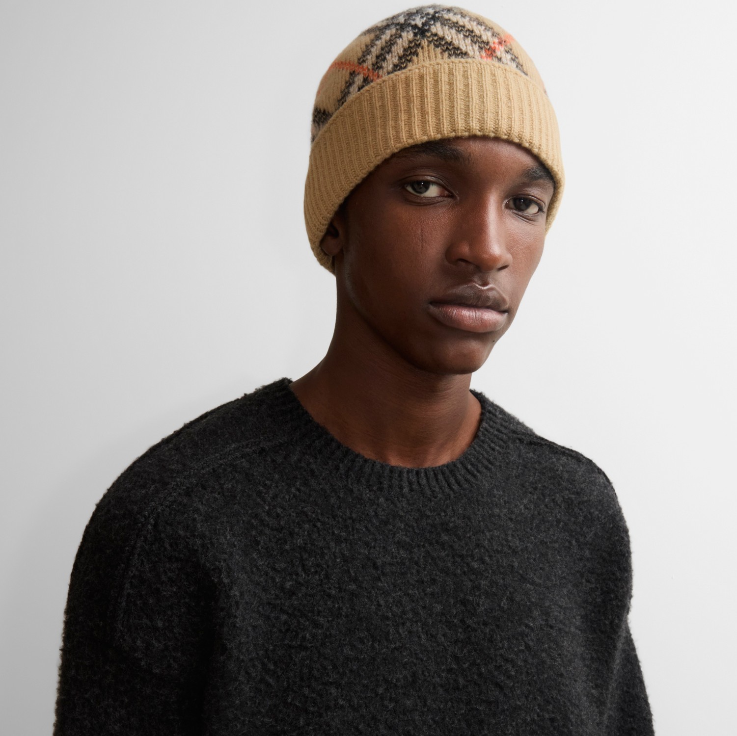 チェック カシミア ビーニー (サンド) - メンズ | Burberry®公式 チェック カシミア ビーニー (サンド) - メンズ | Burberry®公式