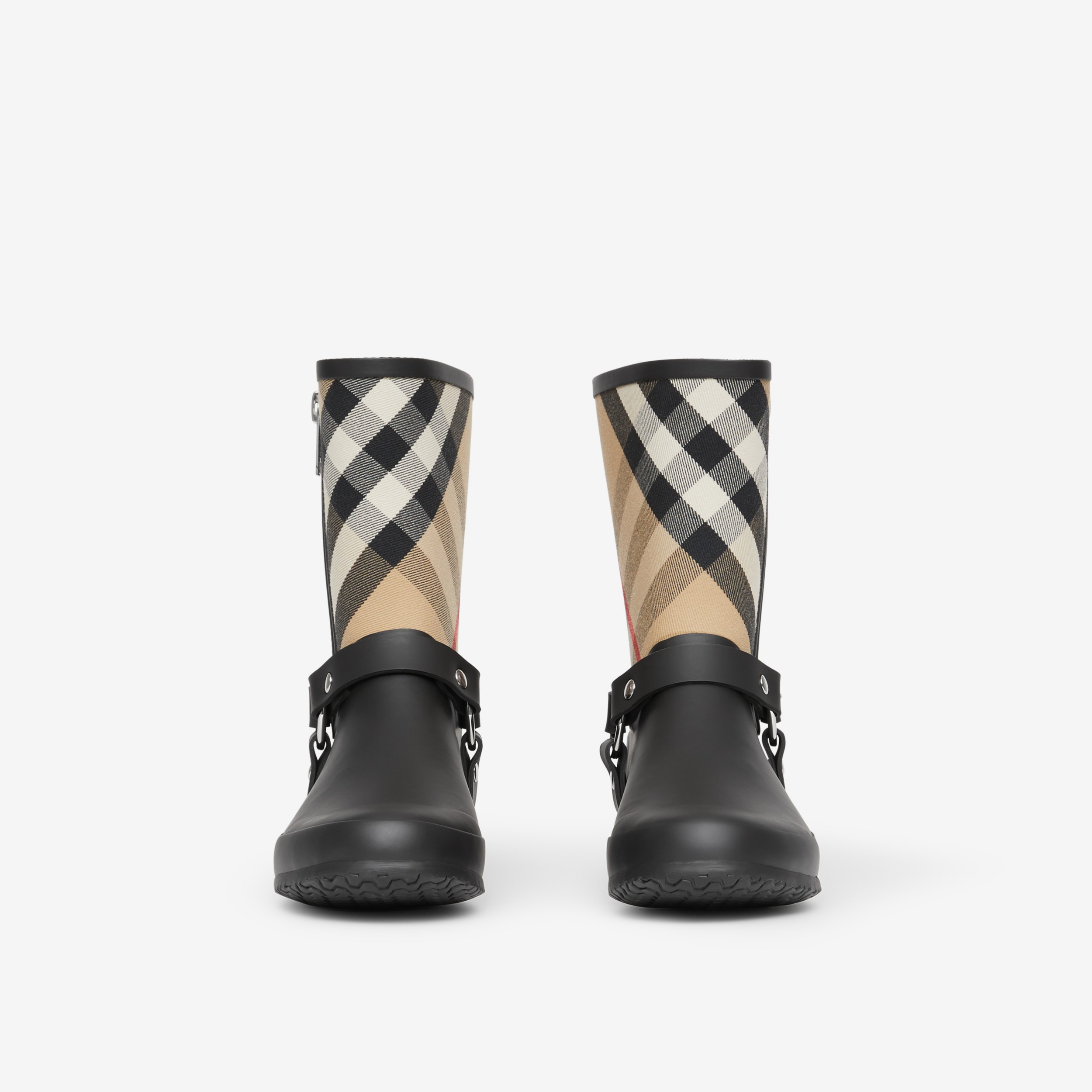 Strap Detail House Check Rubber Rain Boots in Black/archive Beige ...