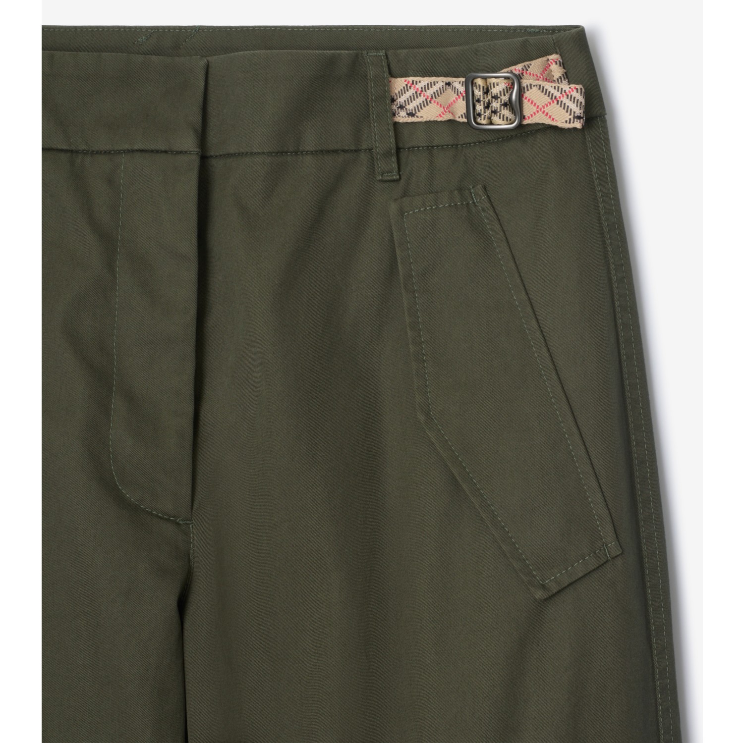 Check Trim Gabardine Cargo Trousers