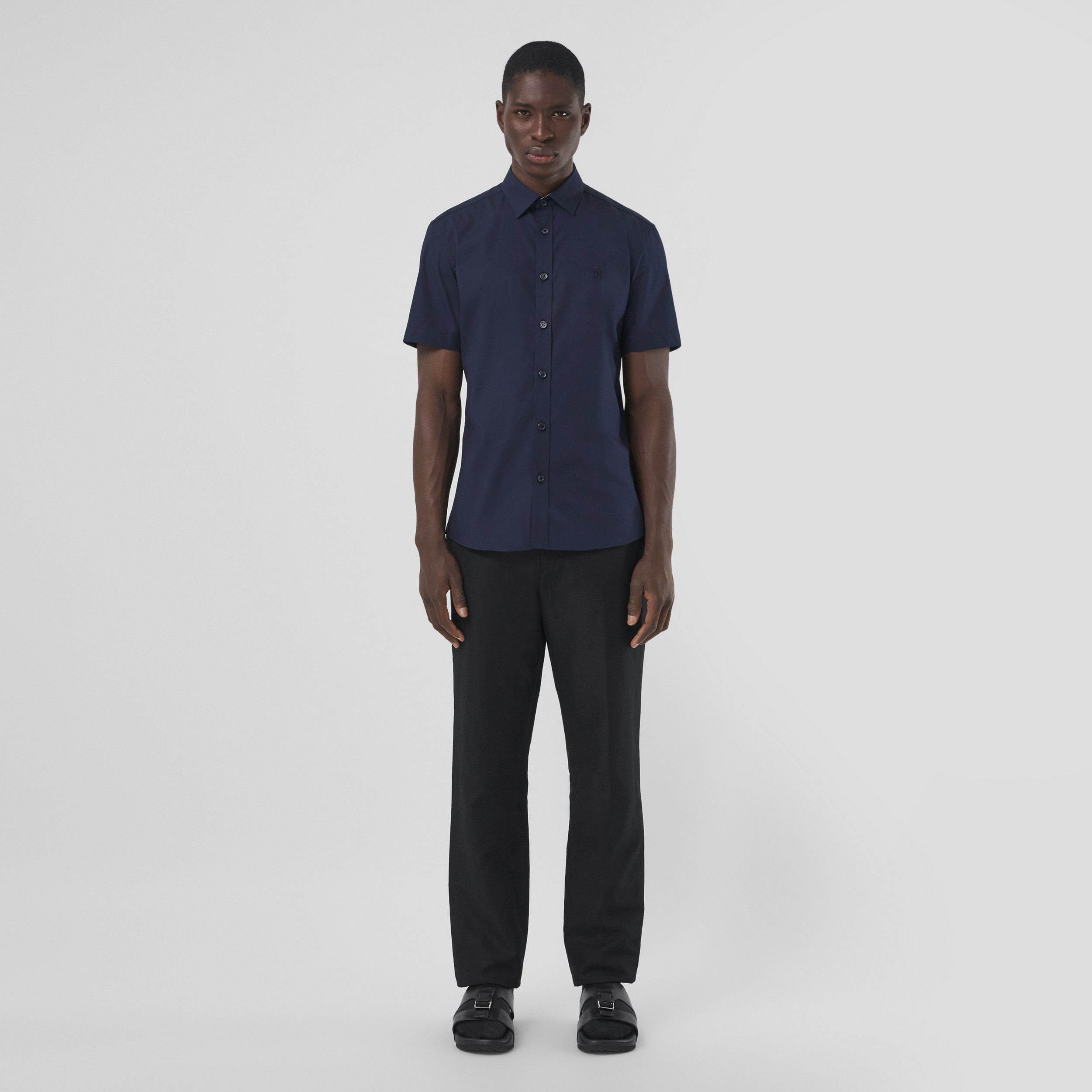 Camisa de mangas curtas em algodão stretch com monograma (Azul-marinho) - Homens | Burberry® oficial - 4