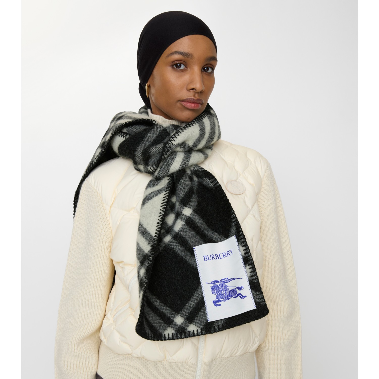 Check Wool Scarf in Black | Burberry® Official