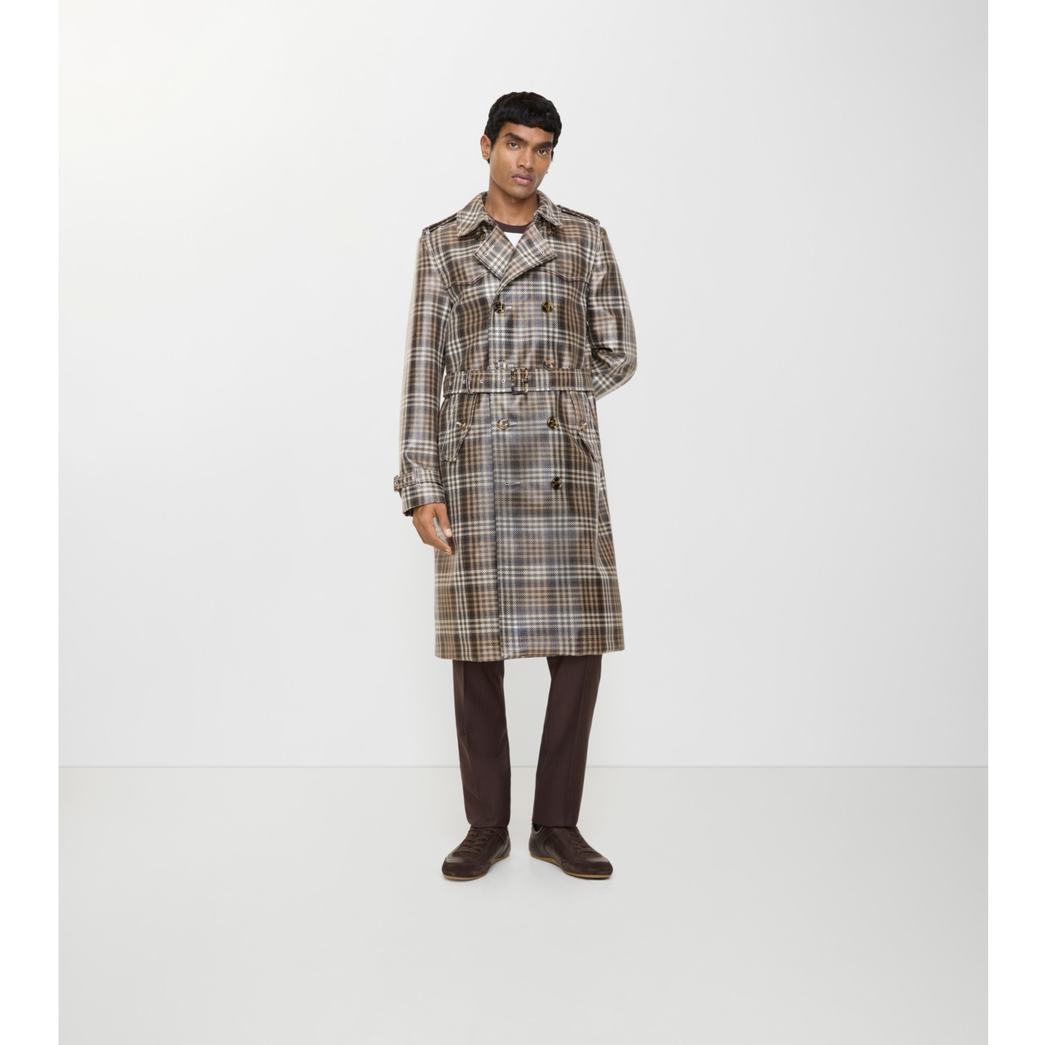 Long Check Coated Raffia-effect Foxfield Trench Coat