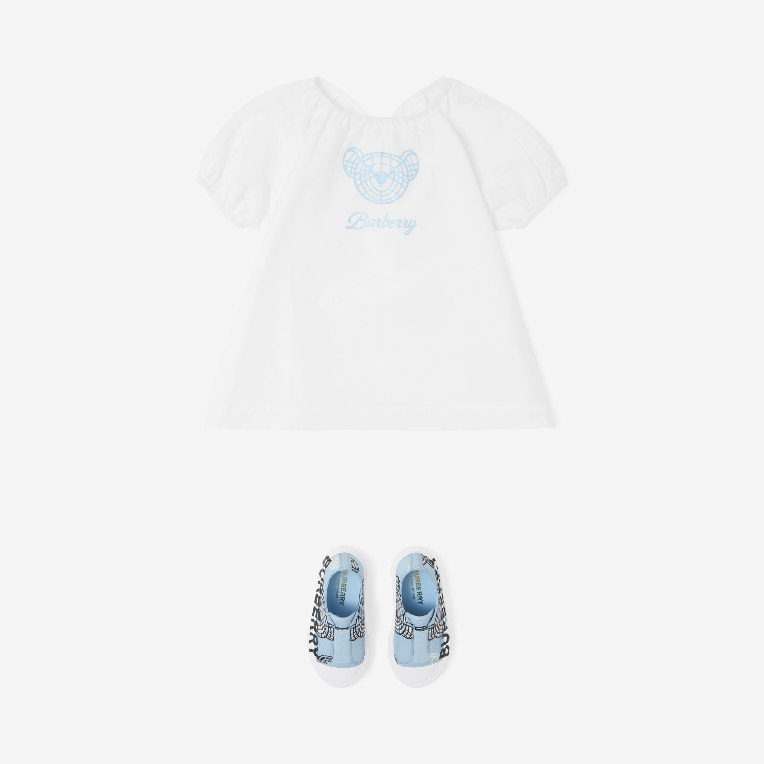 Thomas Bear Print Cotton Silk Dress in White - Children | Burberry® Official - 3