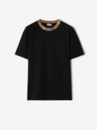 Check Trim Cotton T-shirt in colour Black