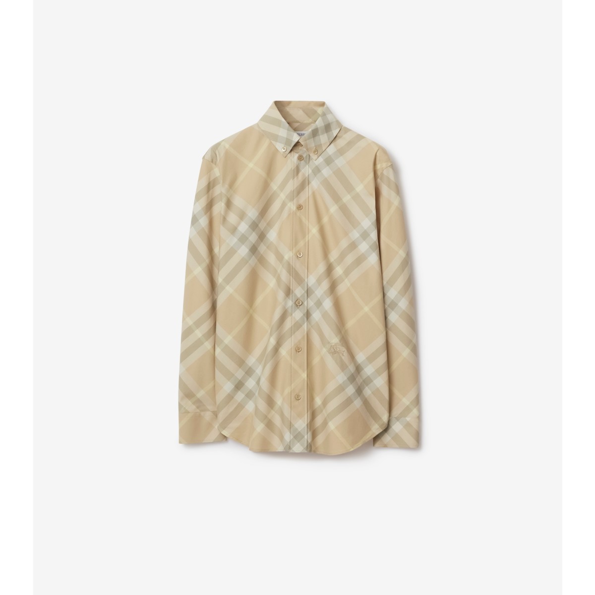 Shop Burberry Check Cotton Shirt In Flax
