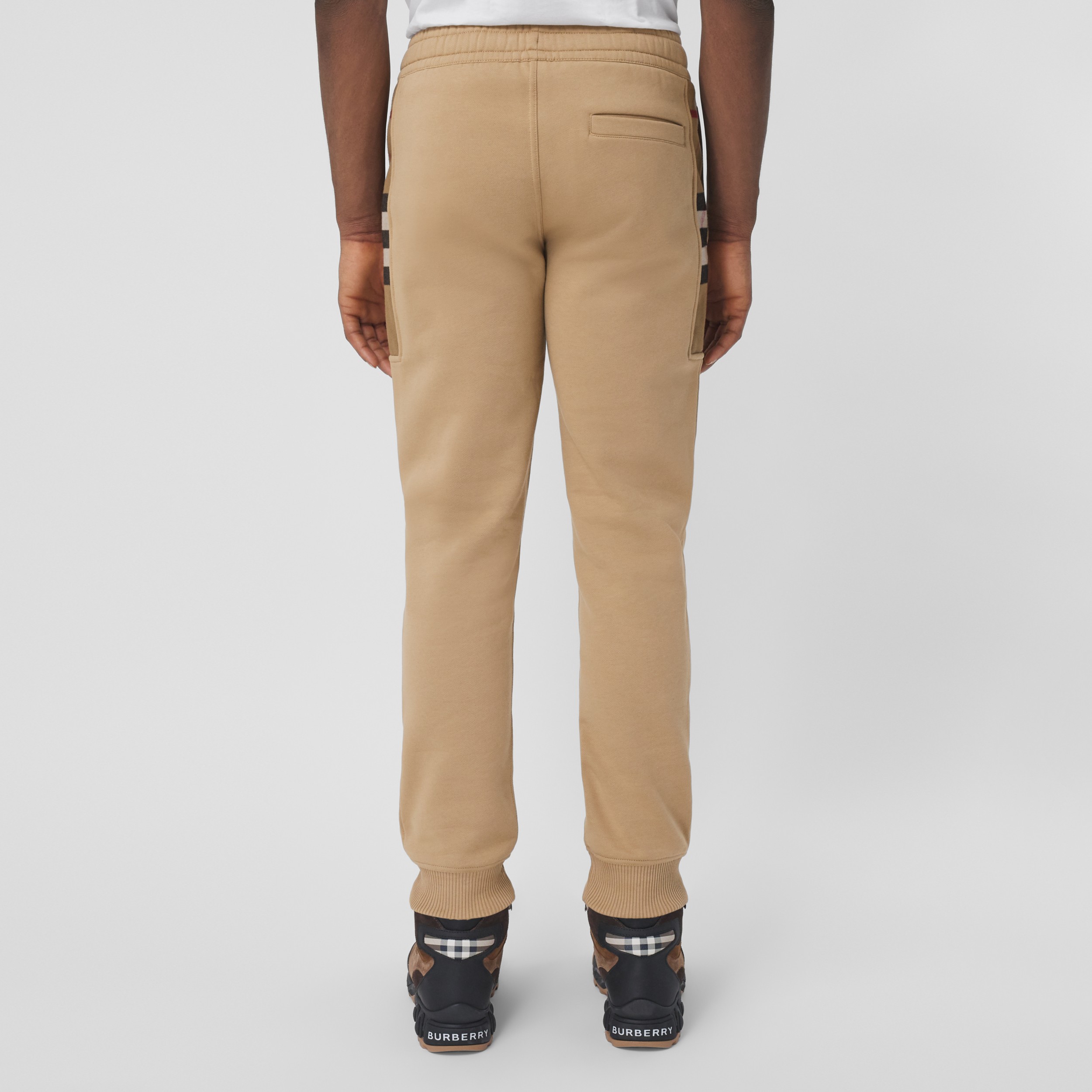 Check Panel Cotton Blend Jogging Pants in Camel Men Burberry® Official