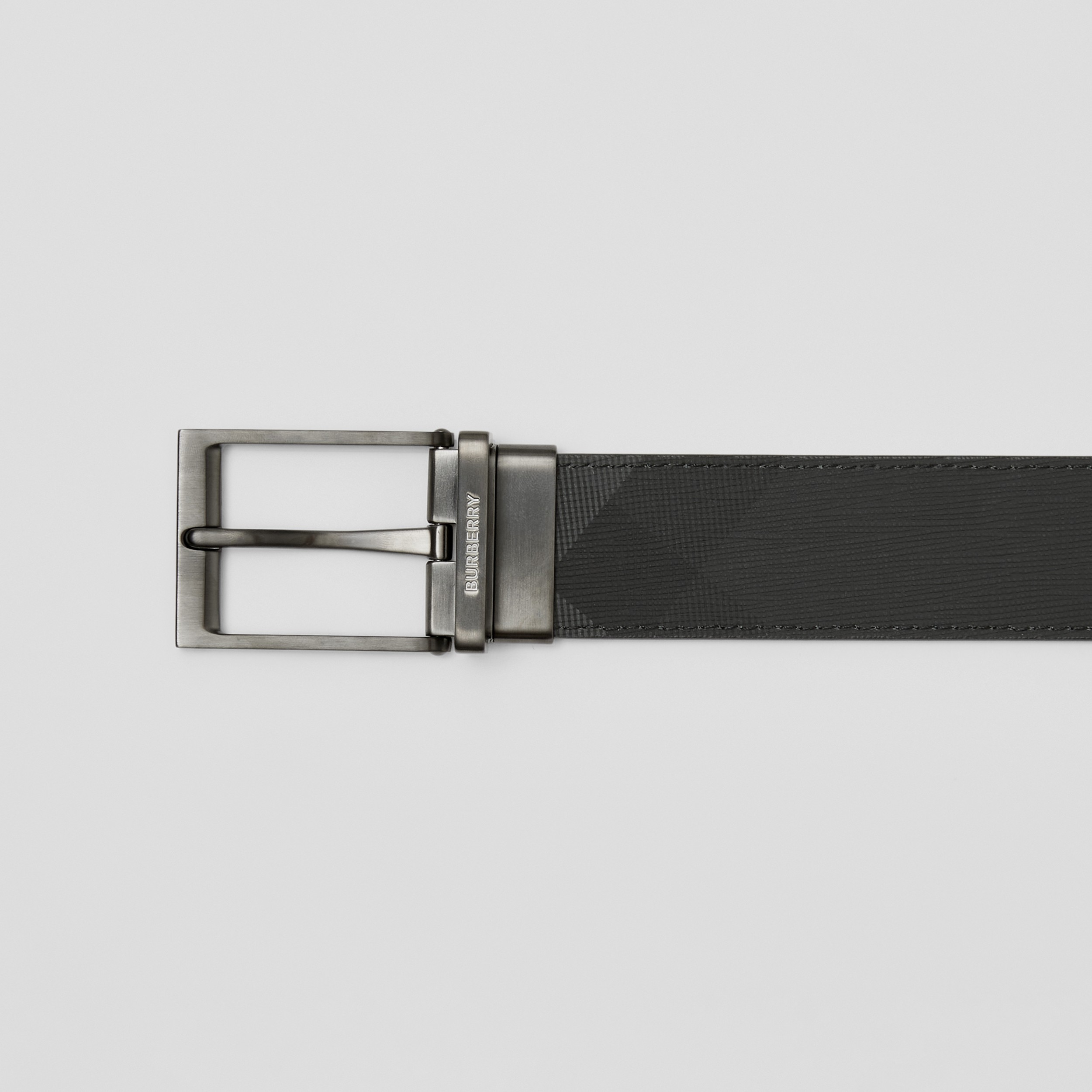 Check and Leather Reversible Belt in Charcoal/graphite - Men | Burberry® Official - 2