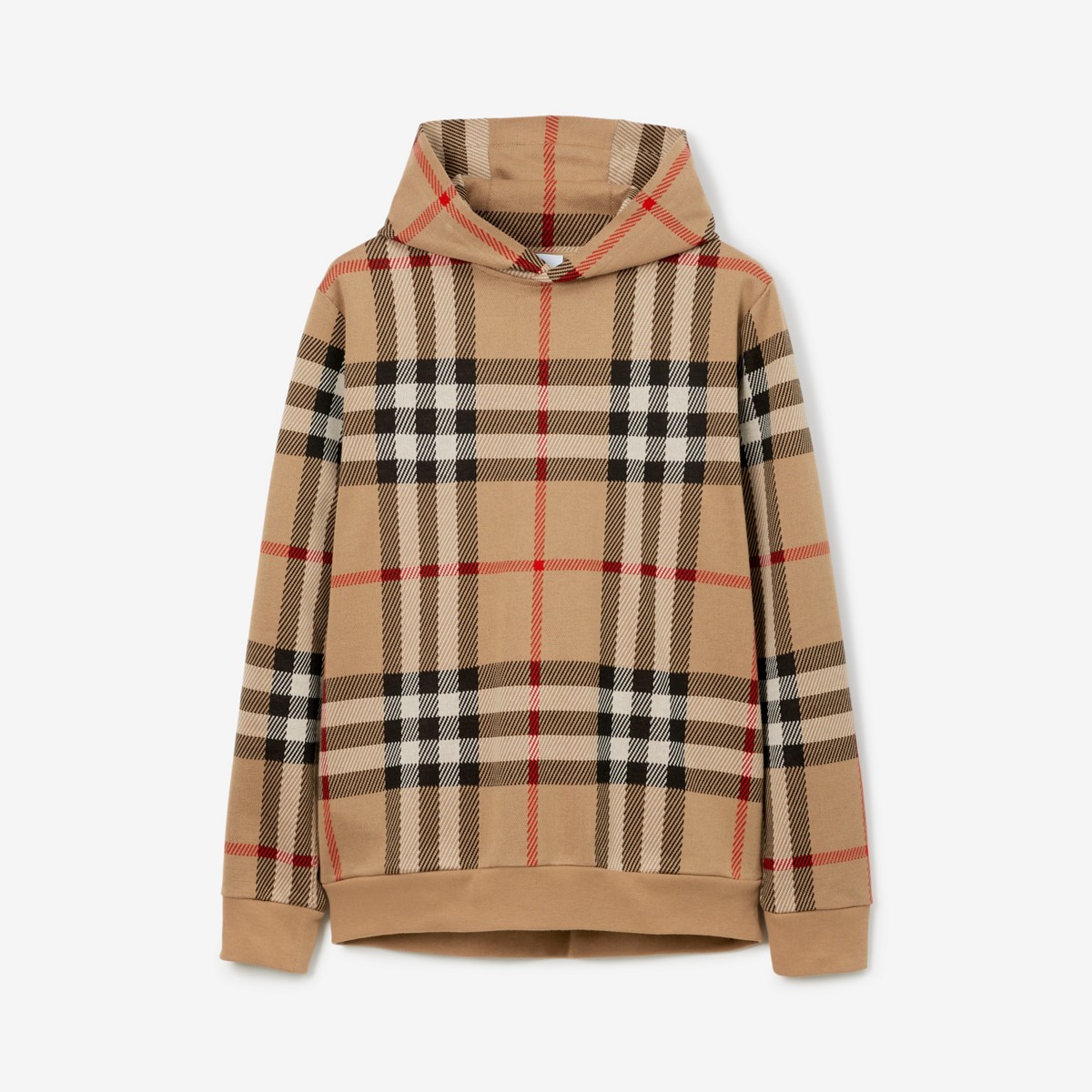 Shop Burberry Check Cotton Hoodie In Archive Beige