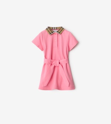 Check Collar Cotton Polo Shirt Dress in Blossom | Burberry