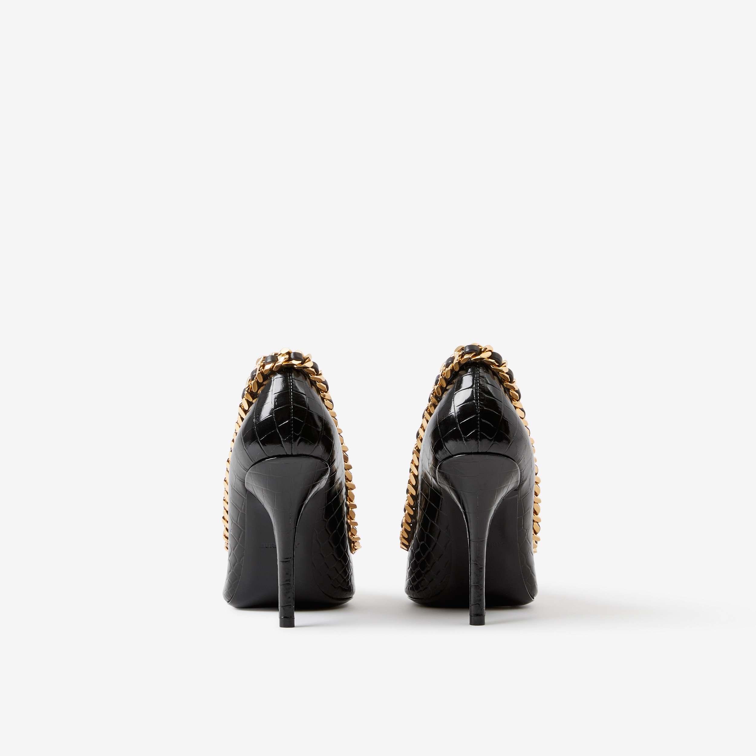 Chain-link Detail Leather Point-toe Pumps in Black - Women | Burberry® Official - 3