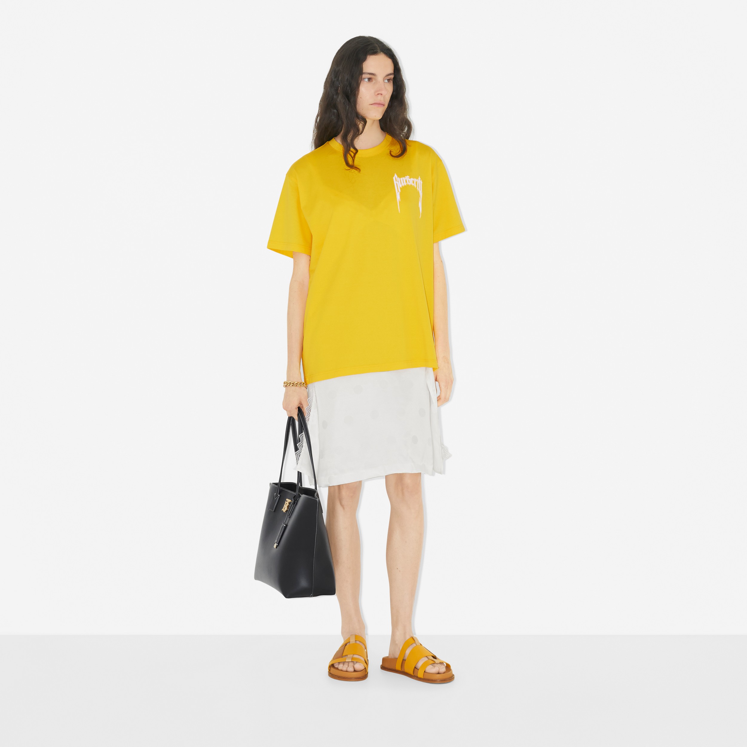 Logo Print Cotton Oversized T-shirt in Dandelion Yellow - Women | Burberry® Official - 2