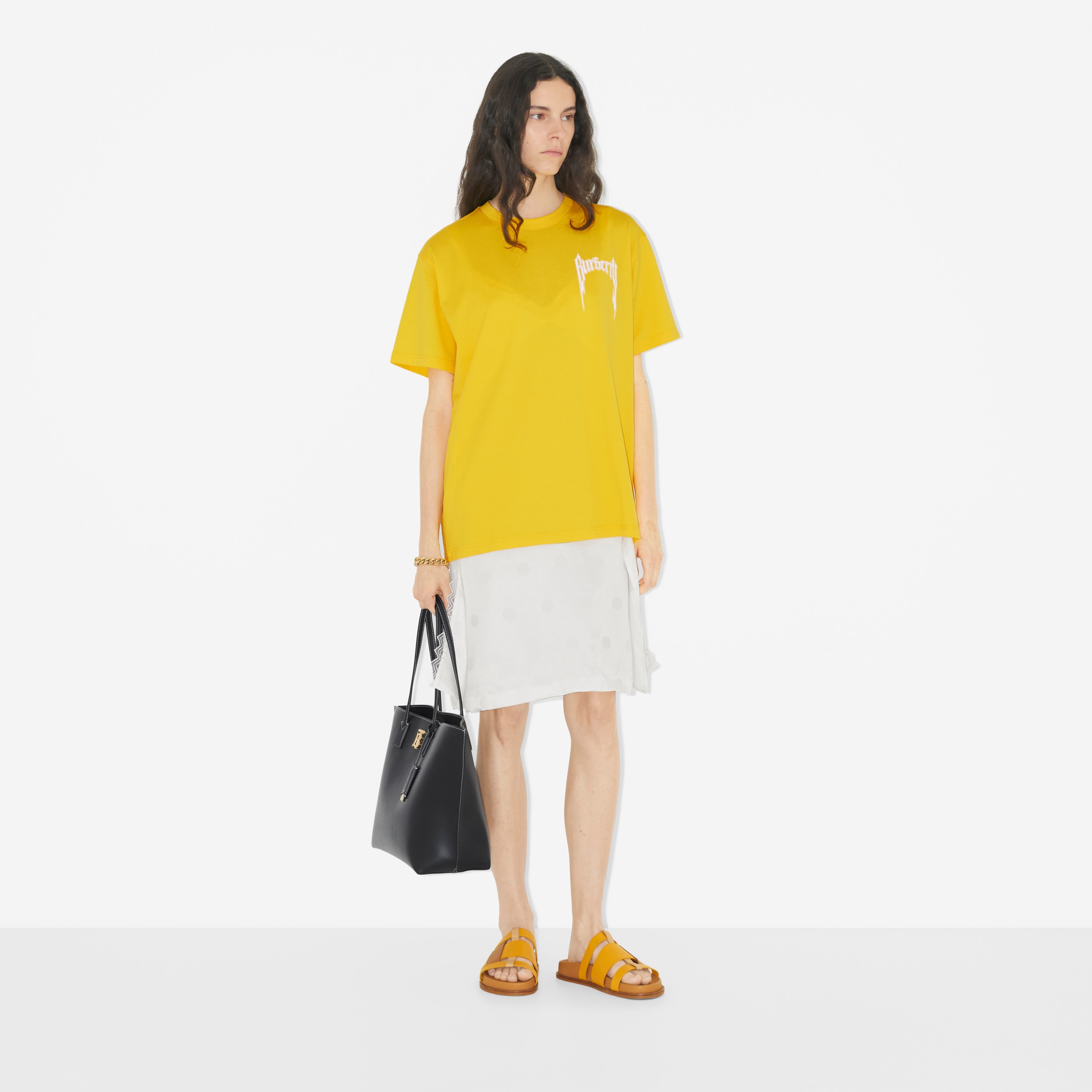 Logo Print Cotton Oversized T-shirt in Dandelion Yellow - Women | Burberry® Official - 2