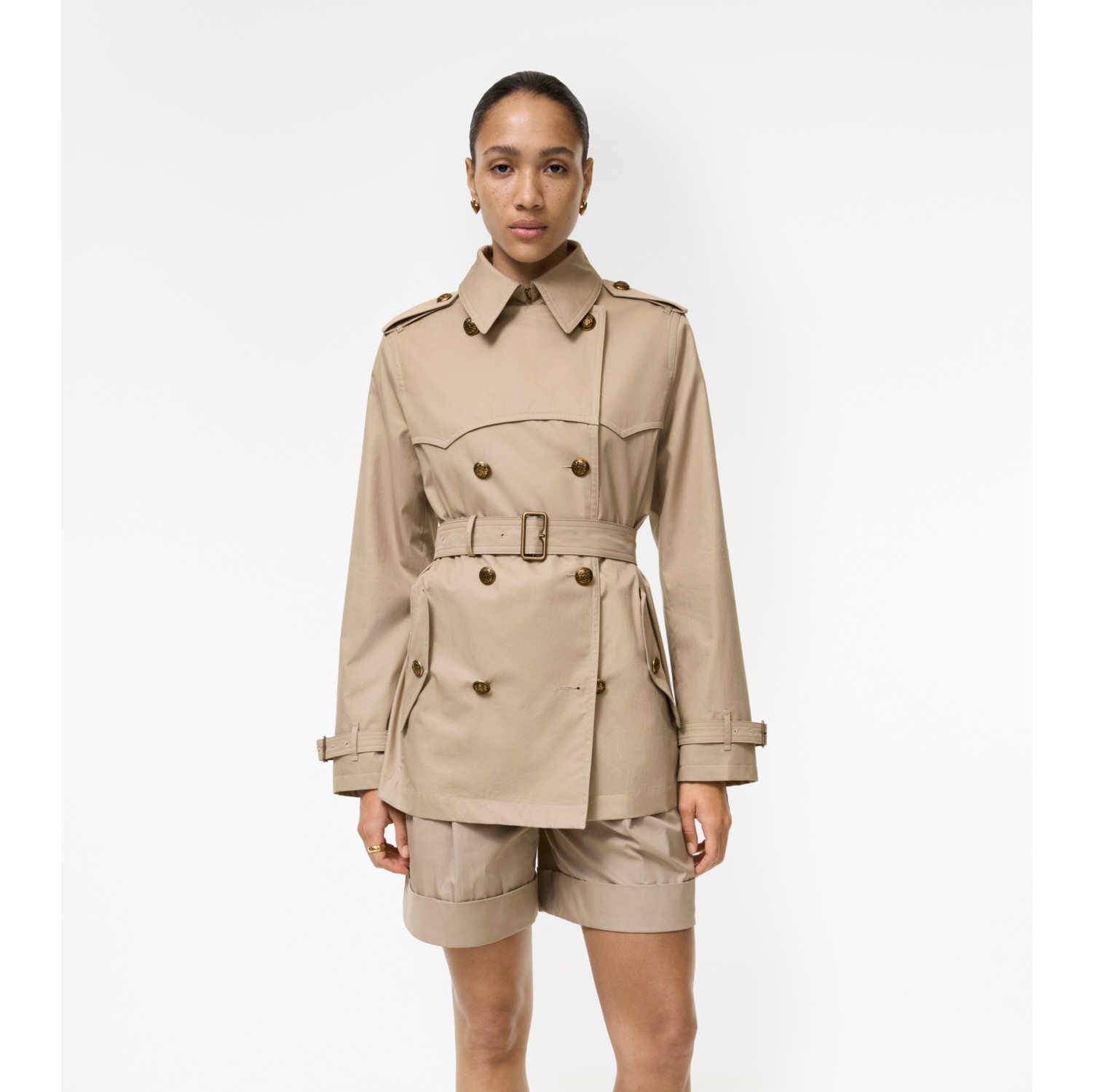 Short Tropical Gabardine Foxfield Trench Coat in Saltmarsh beige - Women | Burberry® Official