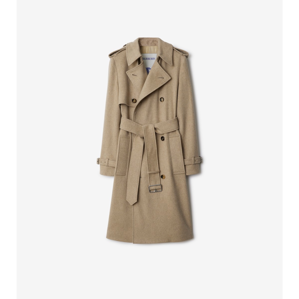 Shop Burberry Cashmere Trench Coat In Flax