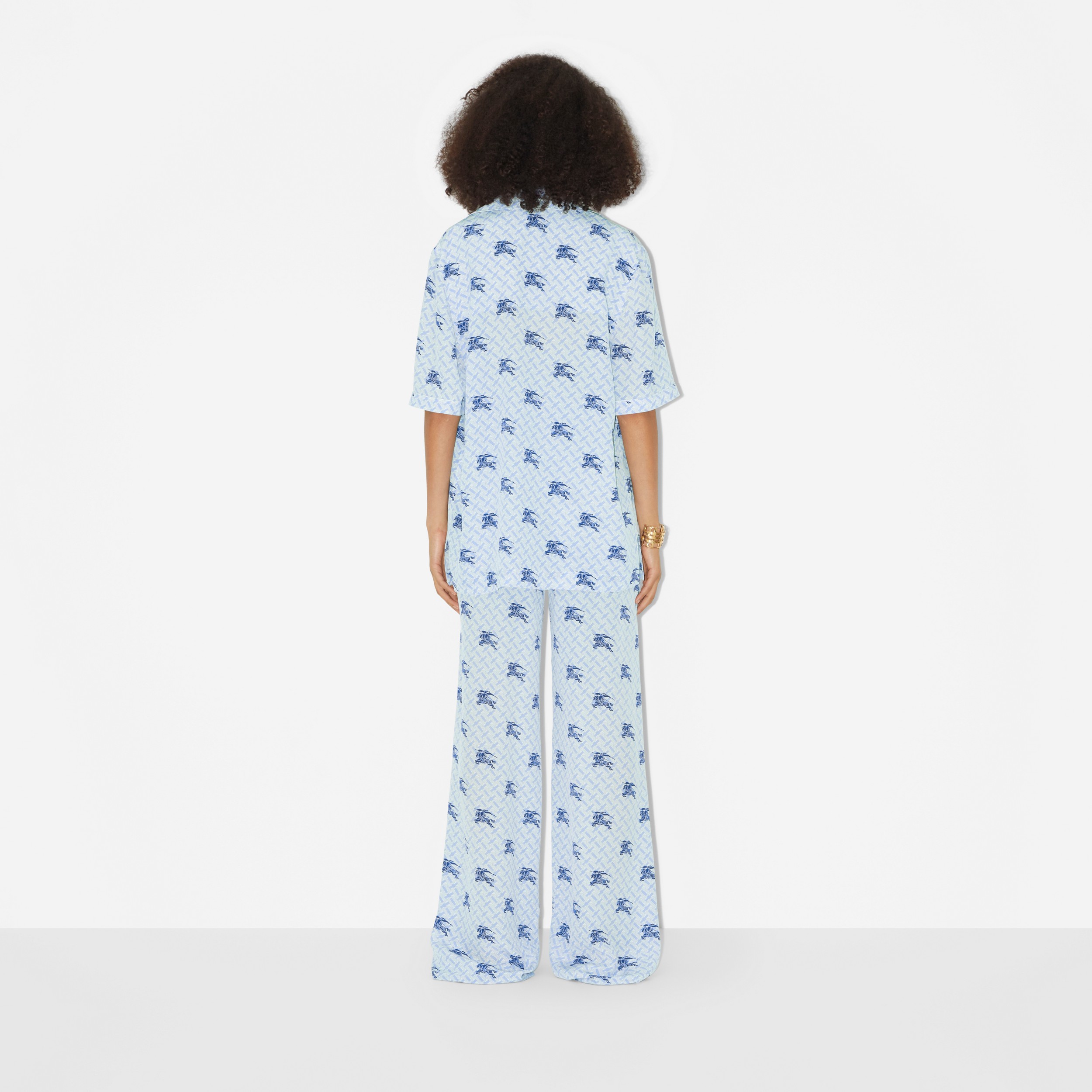 Pantalones de pernera ancha en seda con monogramas y EKD (Azul Marino) - Mujer | Burberry® oficial - 4