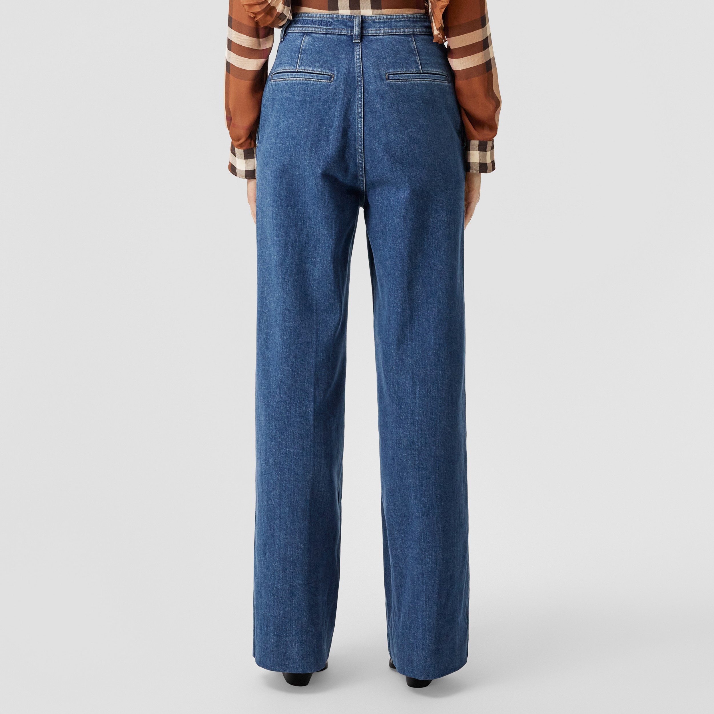 Calças jeans estonadas de lã com recorte xadrez (Azul Ardósia Intenso) - Mulheres | Burberry® oficial - 3